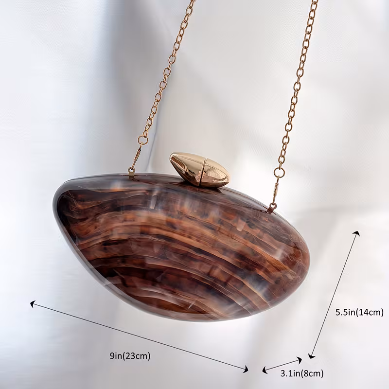 a brown acrylic pvc handbag chain lock pearl wedding evening bag Product details 4