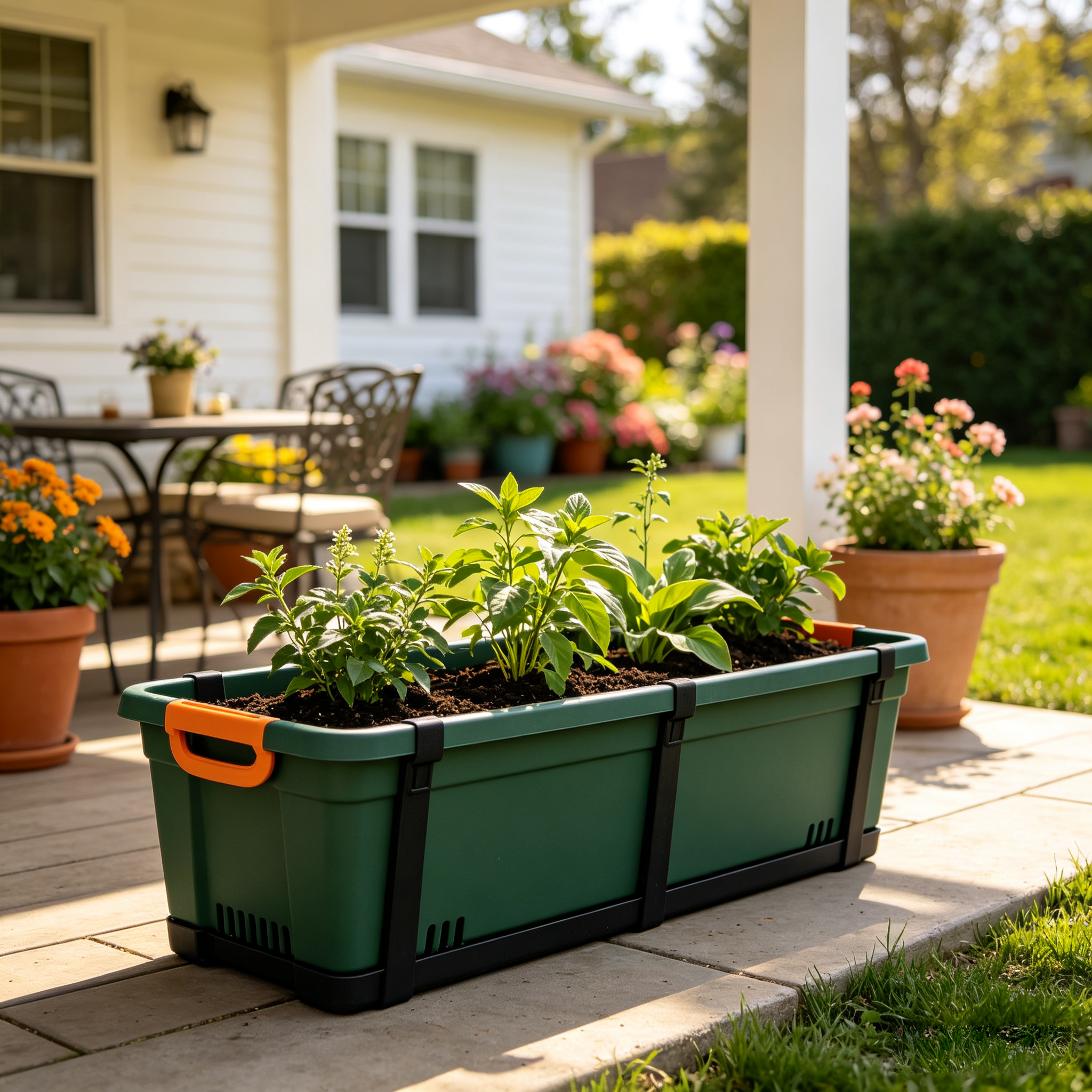Modular Rectangular Raised Garden Planter Box with Drainage for Vegetable Herb