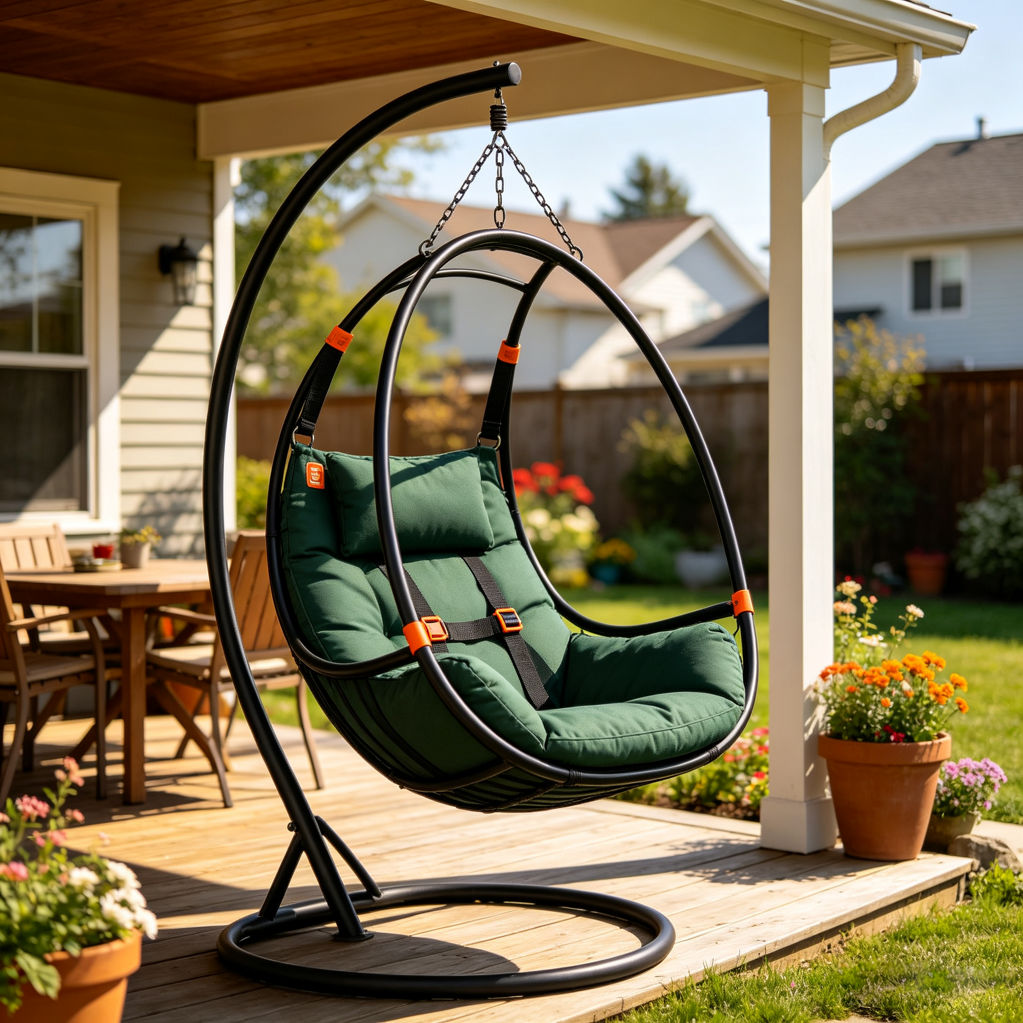 Outdoor Hanging Egg Chair with Stand Cushion and Safety Harness
