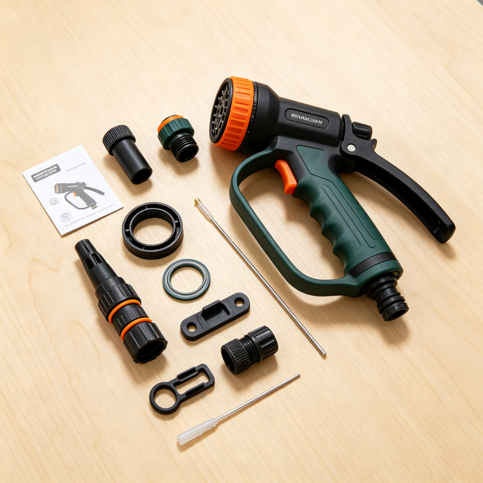 Garden Hose Sprayer Nozzle Gun with Complete Fittings, Multi Spray Patterns