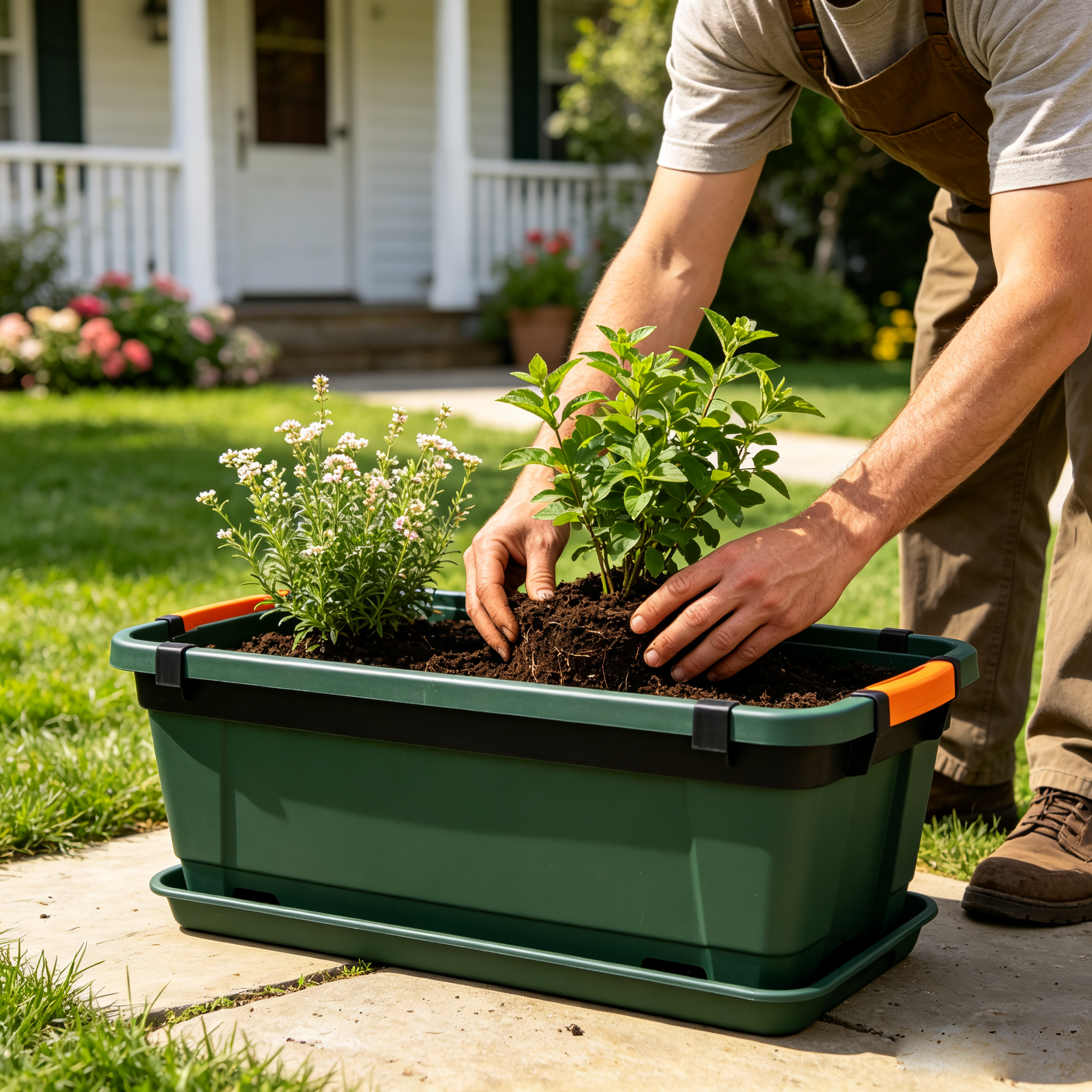 Modular Rectangular Raised Garden Planter Box with Drainage for Vegetable Herb