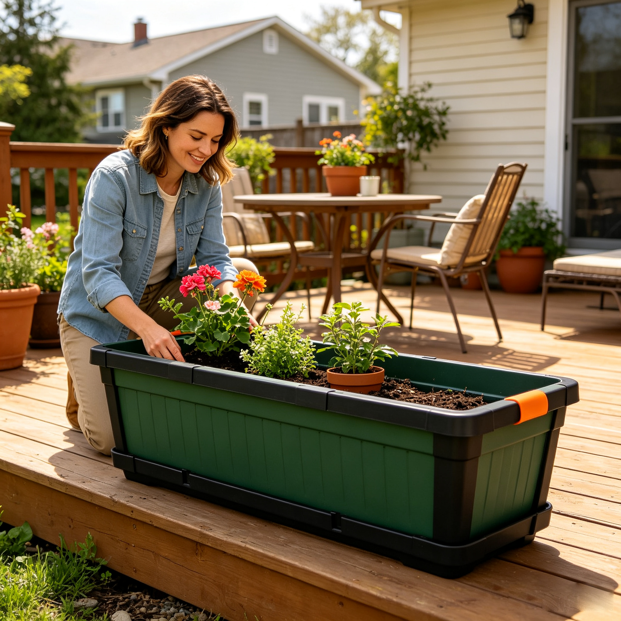 Modular Rectangular Raised Garden Planter Box with Drainage for Vegetable Herb
