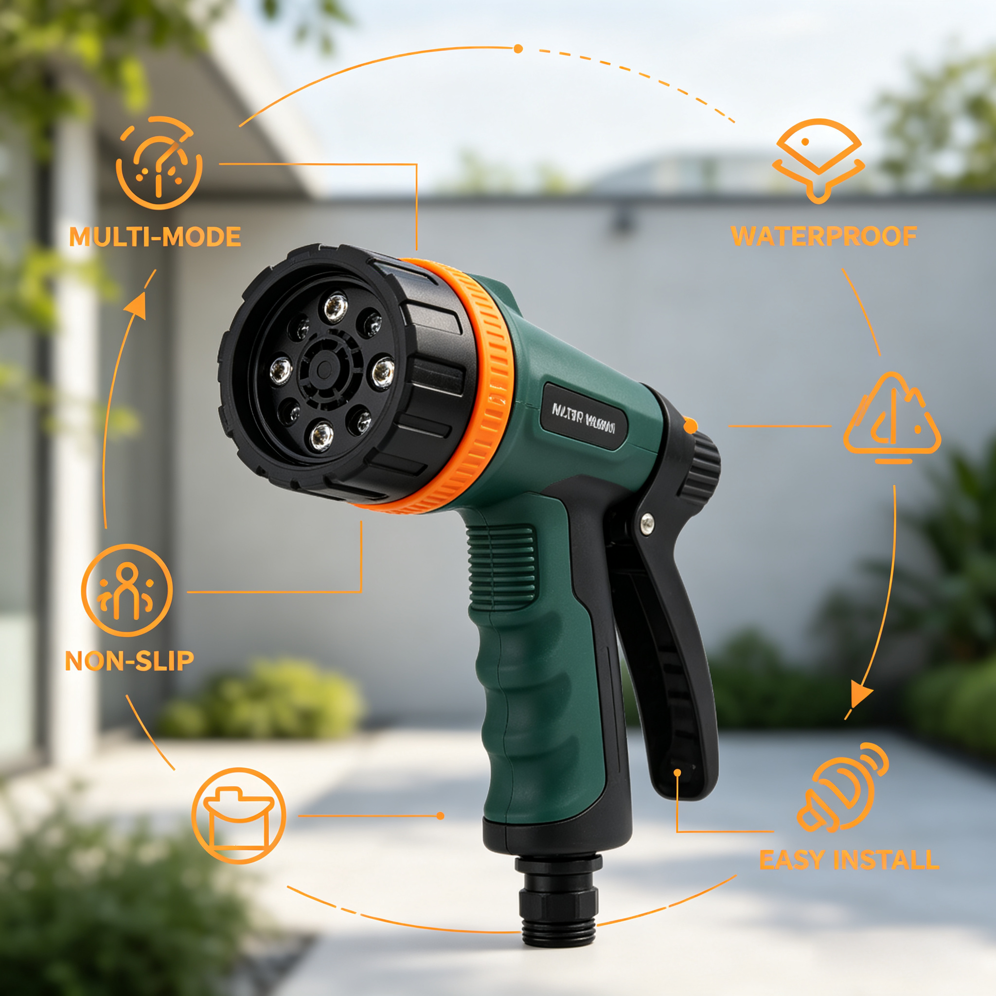 Garden Hose Sprayer Nozzle Gun with Complete Fittings, Multi Spray Patterns