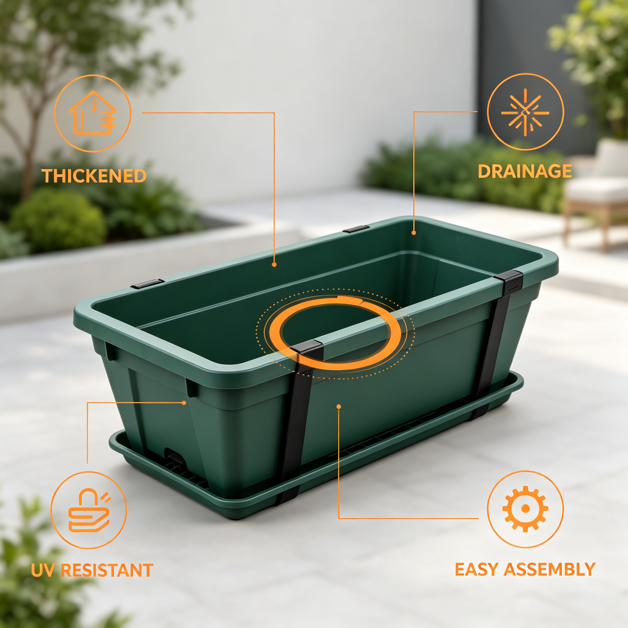 Modular Rectangular Raised Garden Planter Box with Drainage for Vegetable Herb