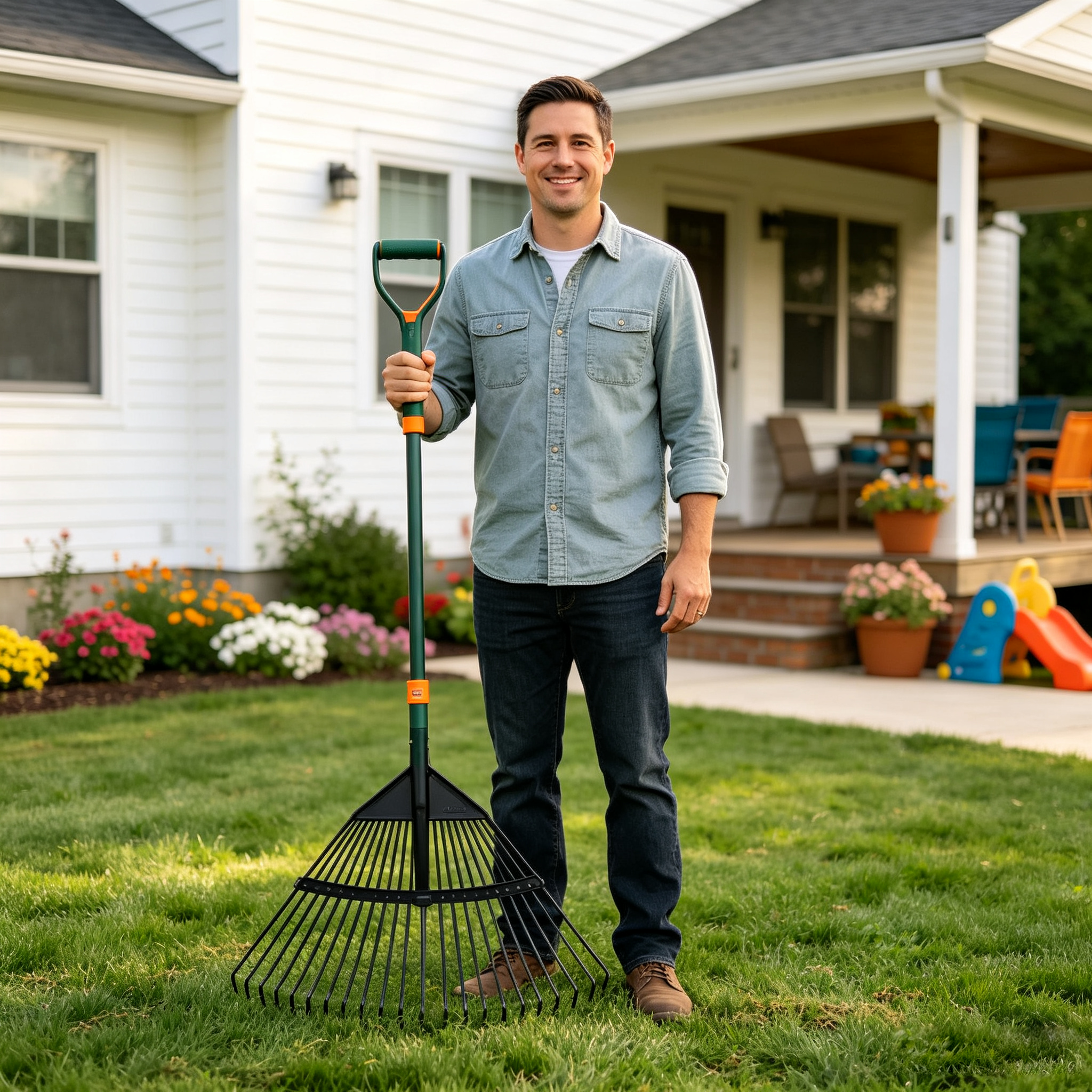 Adjustable Garden Rake with Complete Assembly Hardware Accessories