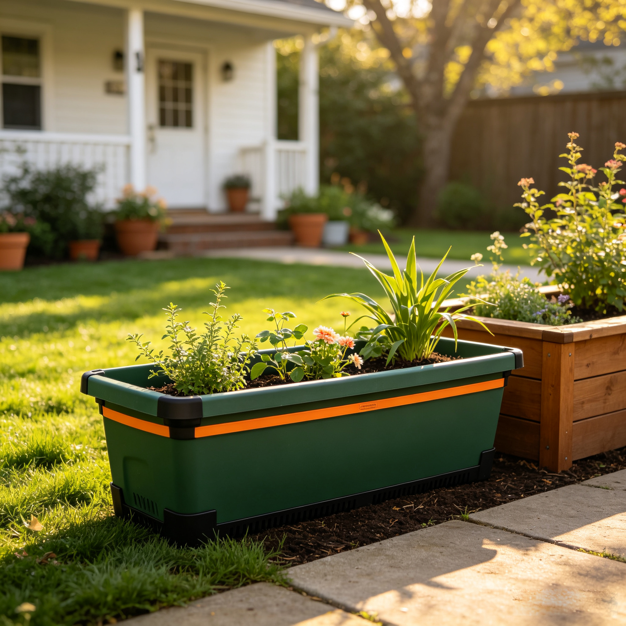 Modular Rectangular Raised Garden Planter Box with Drainage for Vegetable Herb