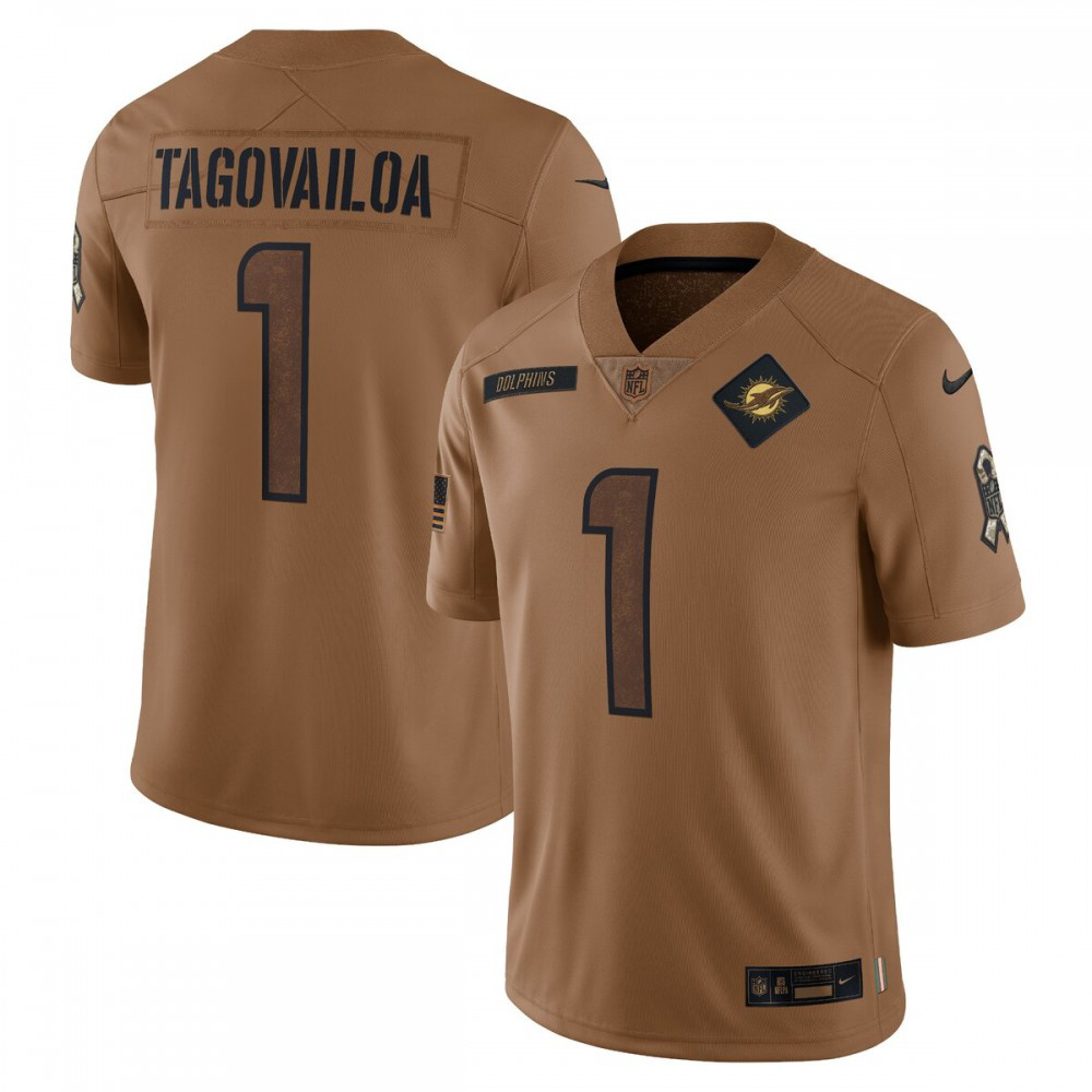 Miami Dolphins 2023 Brown Service Salute Limited Jersey for Men – Tua Tagovailoa