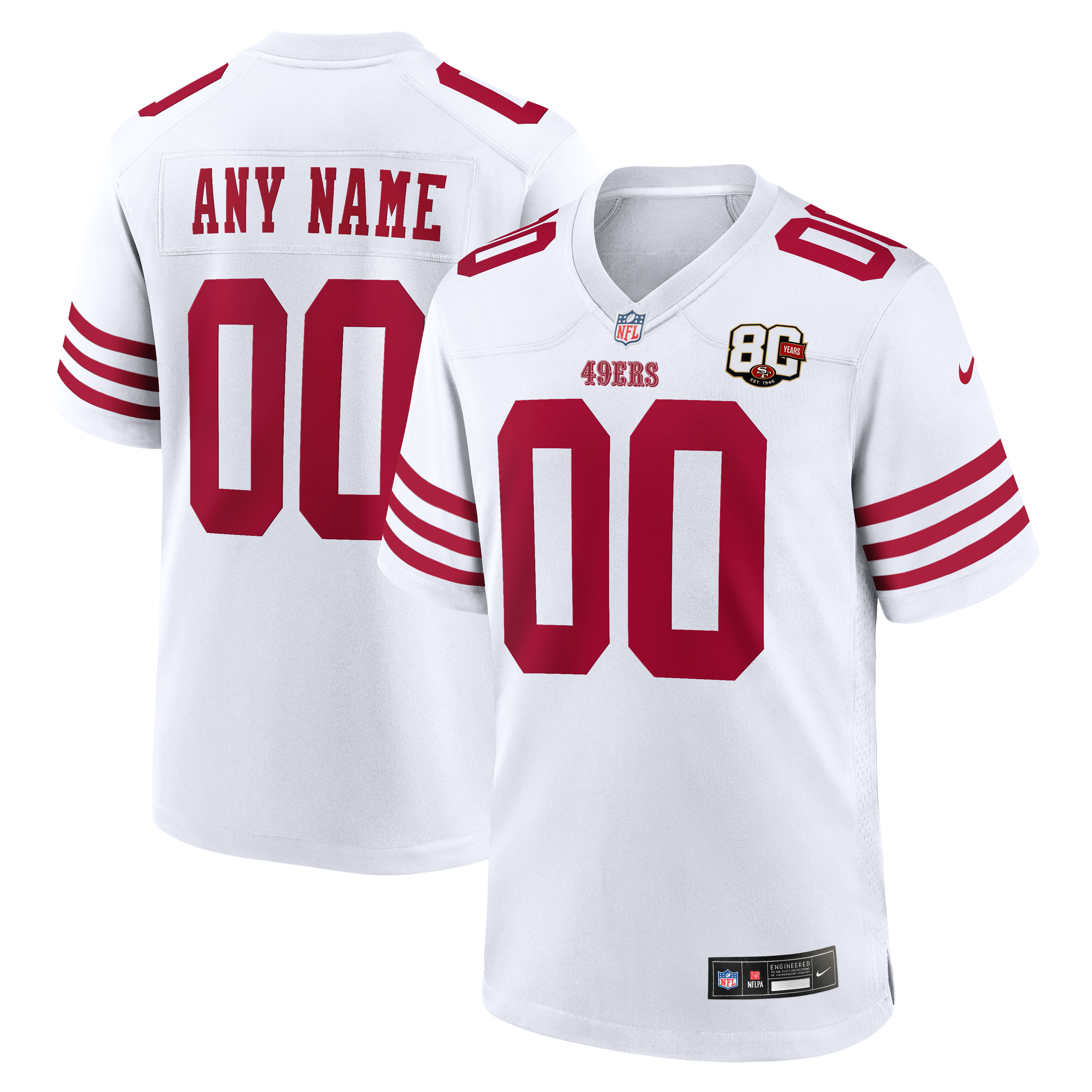 San Francisco 49ers White 80th Custom Anniversary Game Jersey for Women