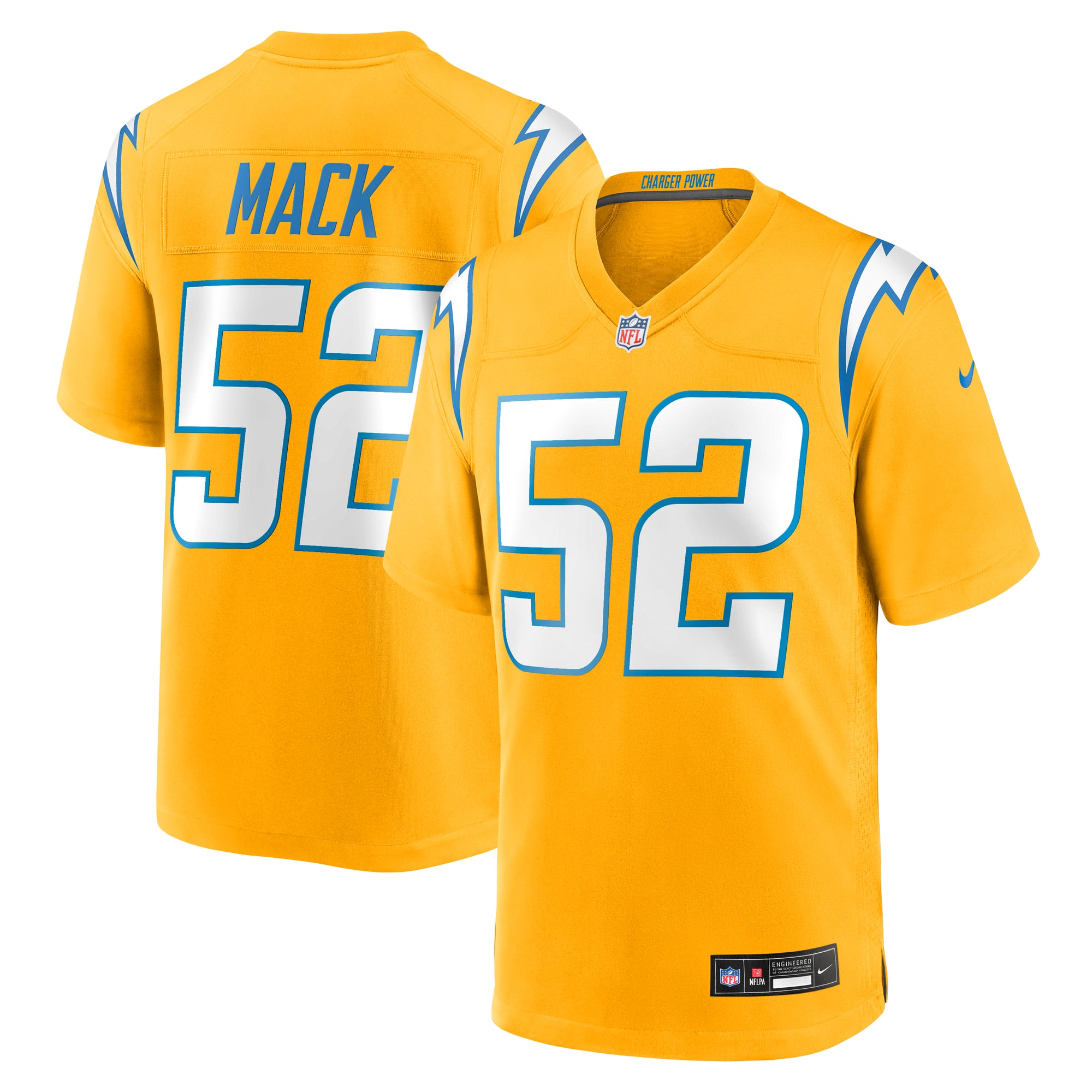 Los Angeles Chargers Gold Charger Power Player Alternate Jersey for Men – Khalil Mack