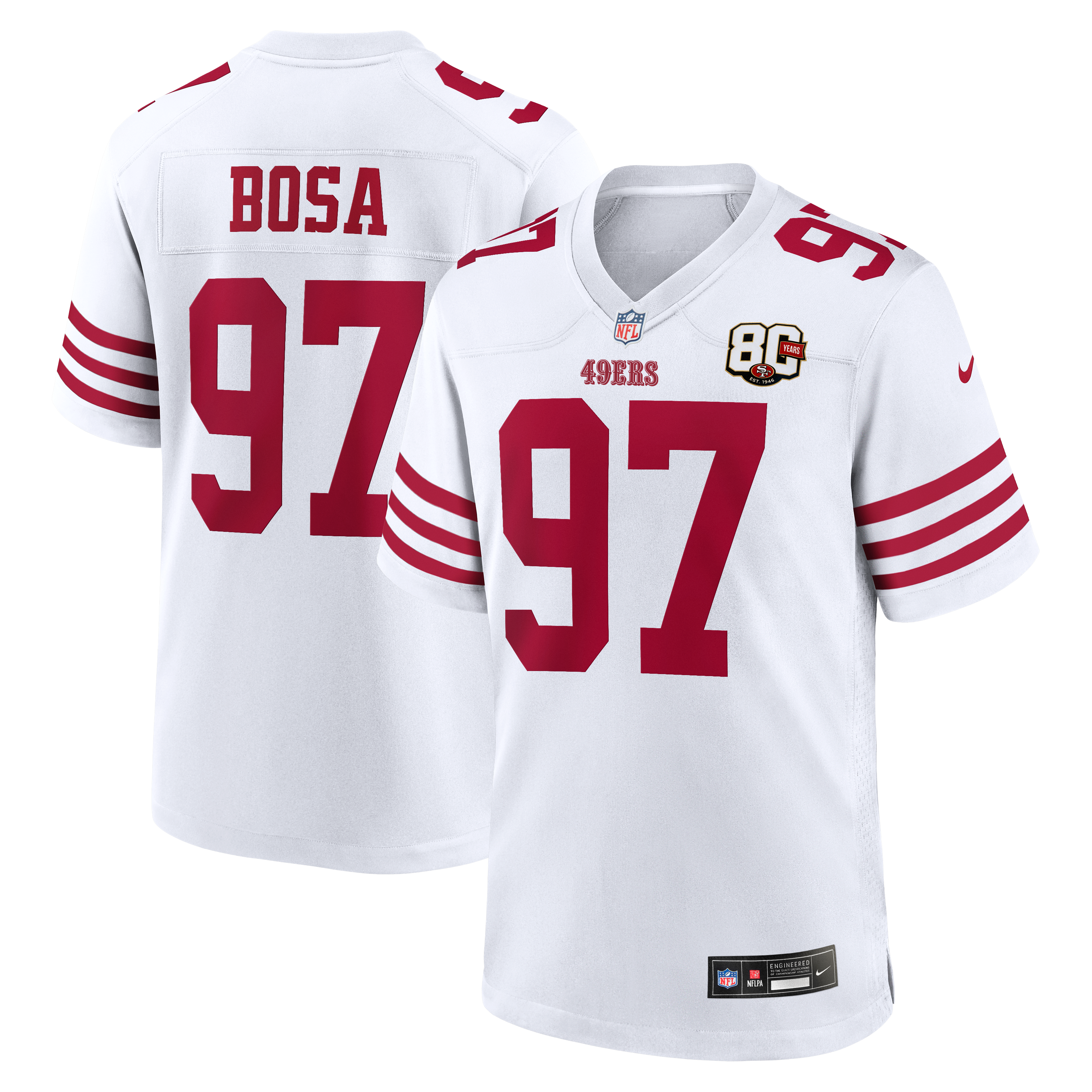 San Francisco 49ers White 80th Anniversary Game Jersey for Men – Nick Bosa