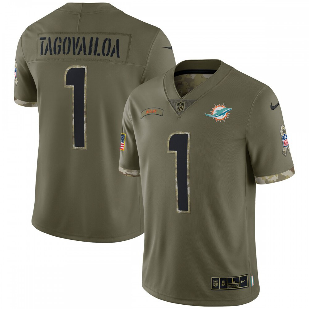 Miami Dolphins 2022 Olive Service Salute Limited Jersey for Men – Tua Tagovailoa