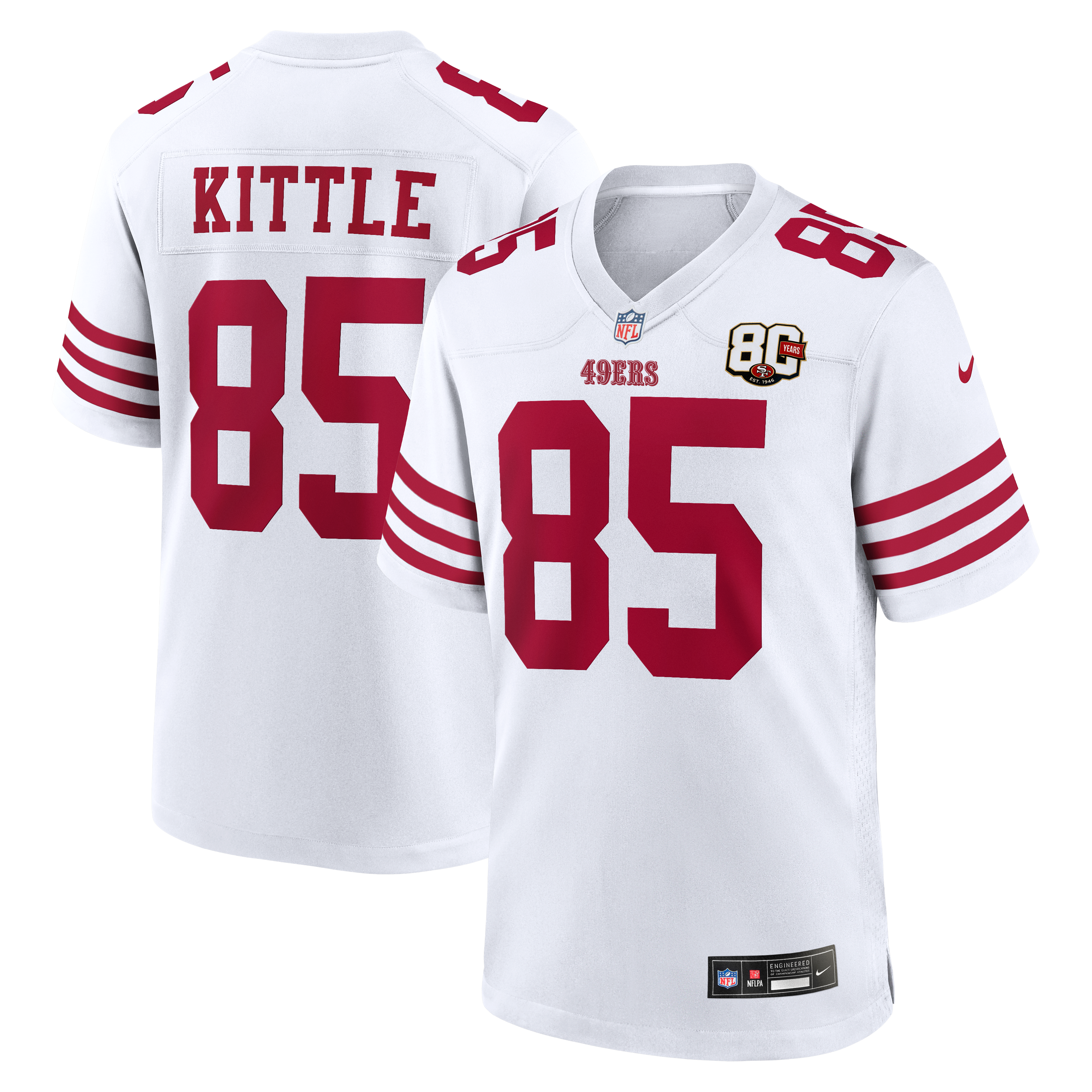 San Francisco 49ers White 80th Anniversary Game Jersey for Men – George Kittle