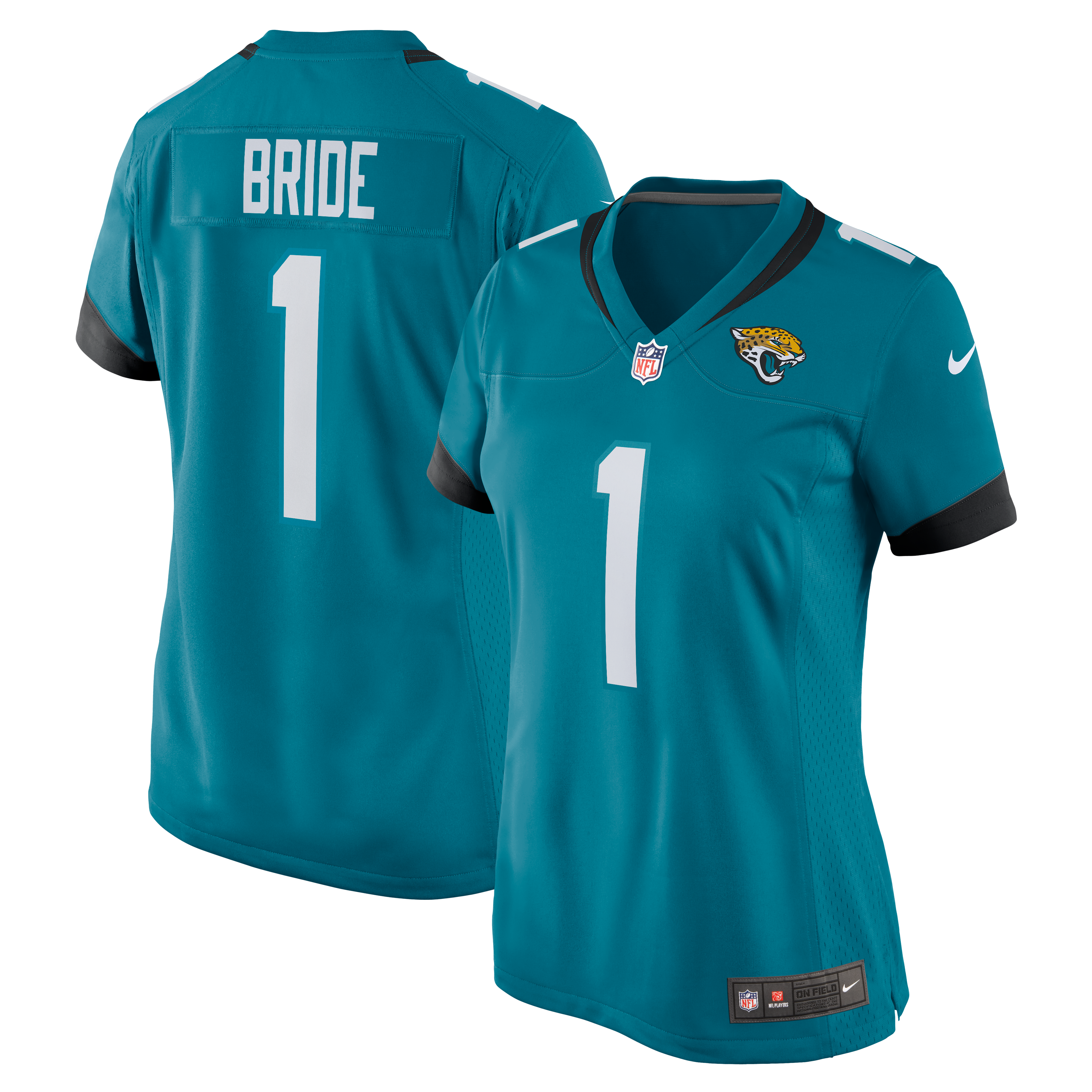 Jacksonville Jaguars Teal Number Bride Game Jersey for Women