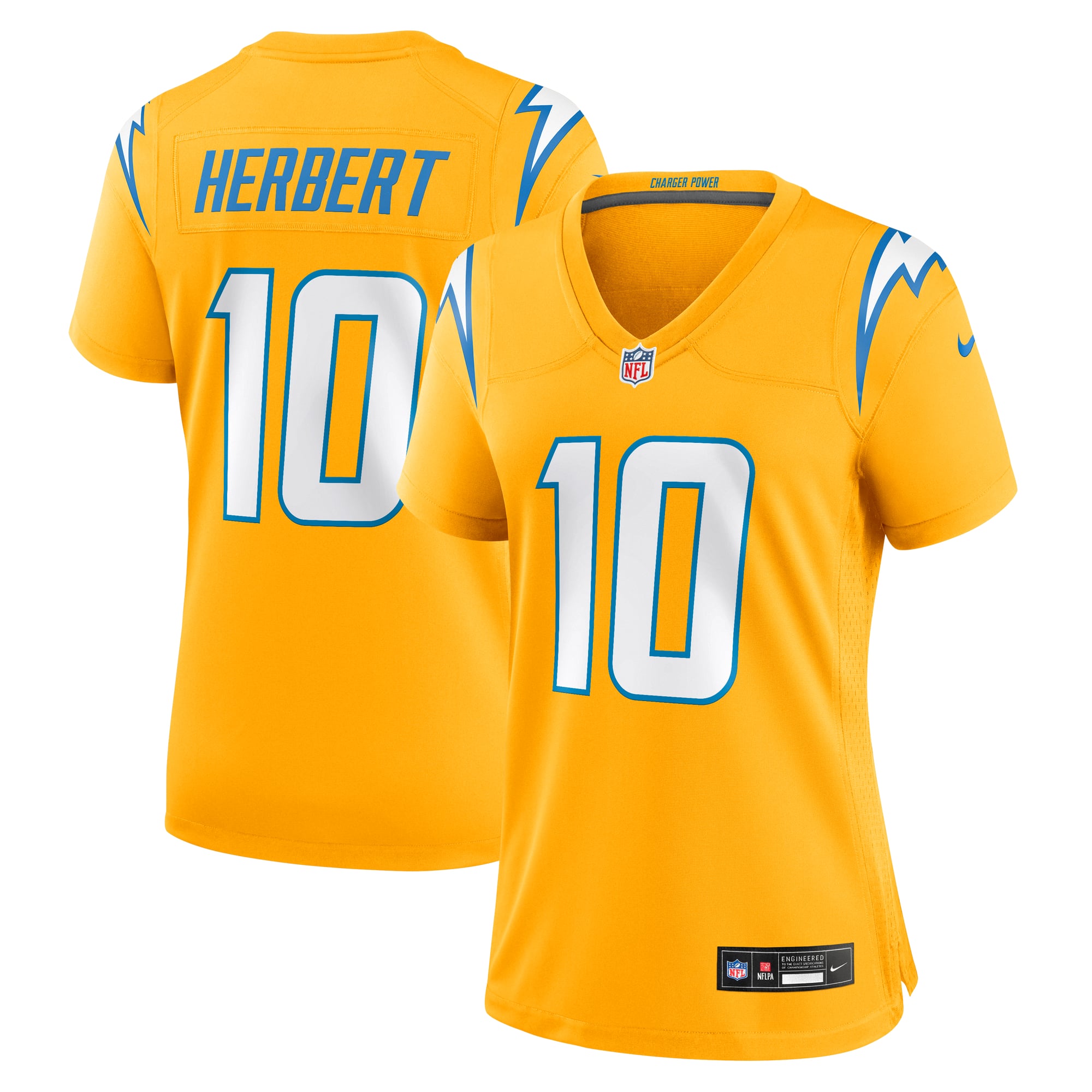Los Angeles Chargers Gold Charger Power Game Alternate Jersey for Men – Justin Herbert