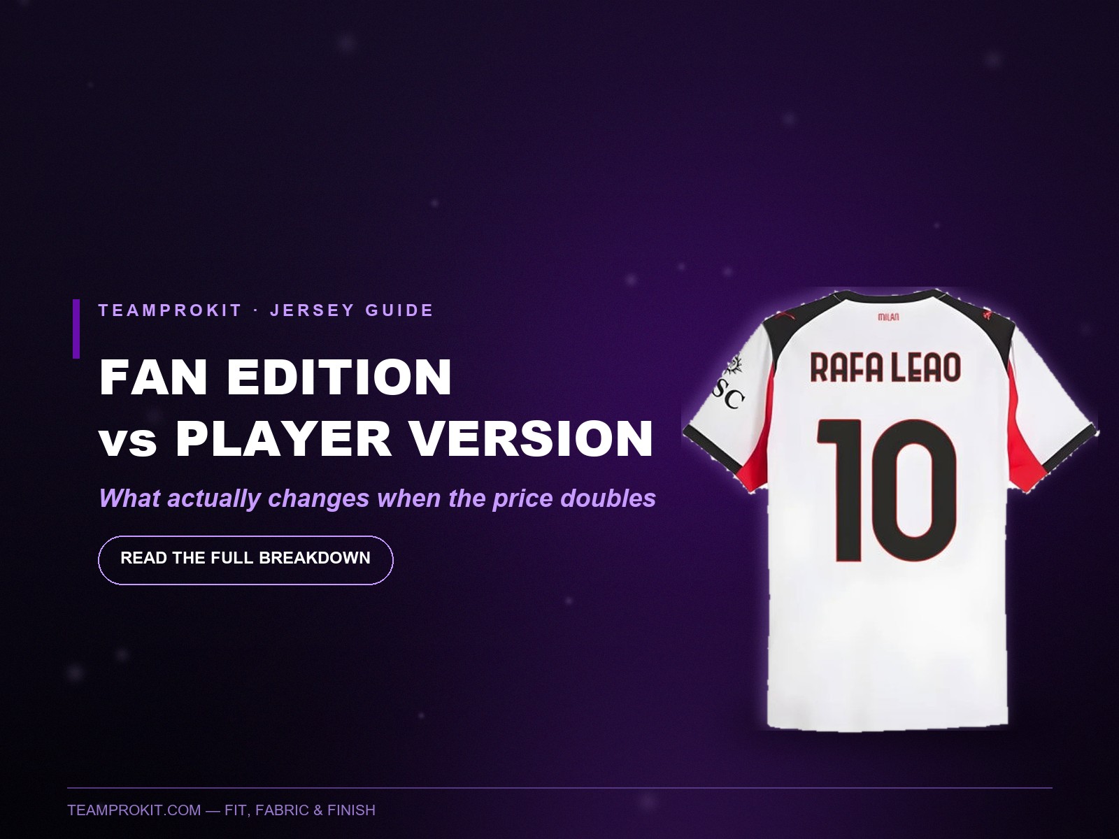 AC Milan player version away shirt on a purple studio background