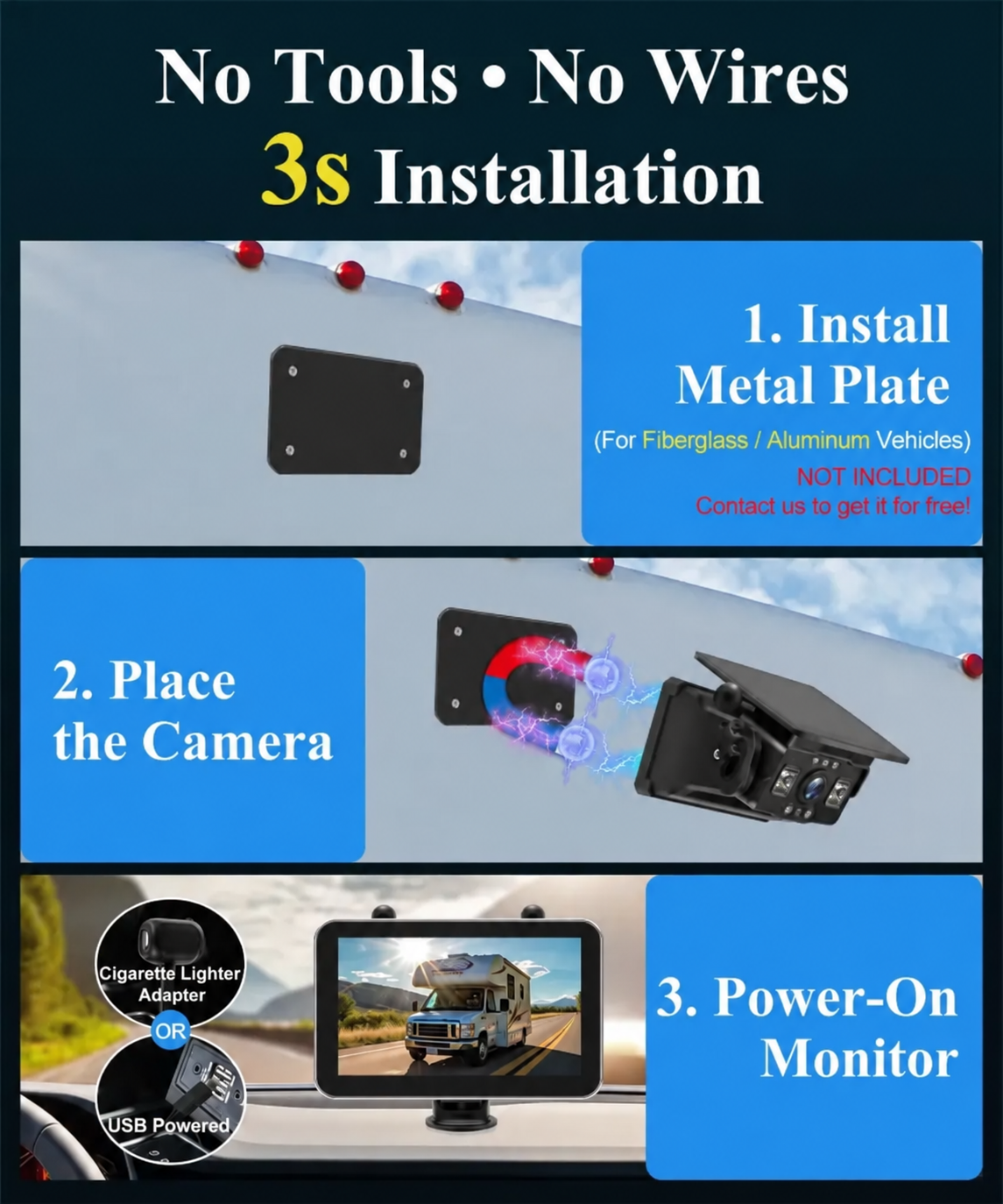 VK7Pro 2 Magnetic Solar Wireless Backup Camera