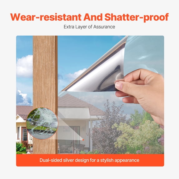 Window Privacy Film, One Way Window Tint, Privacy Mirror Reflective Film, Sun Blocking Heat Control Glass, Self-Adhesive, See out Not in Window Film for Home and Office, Silver