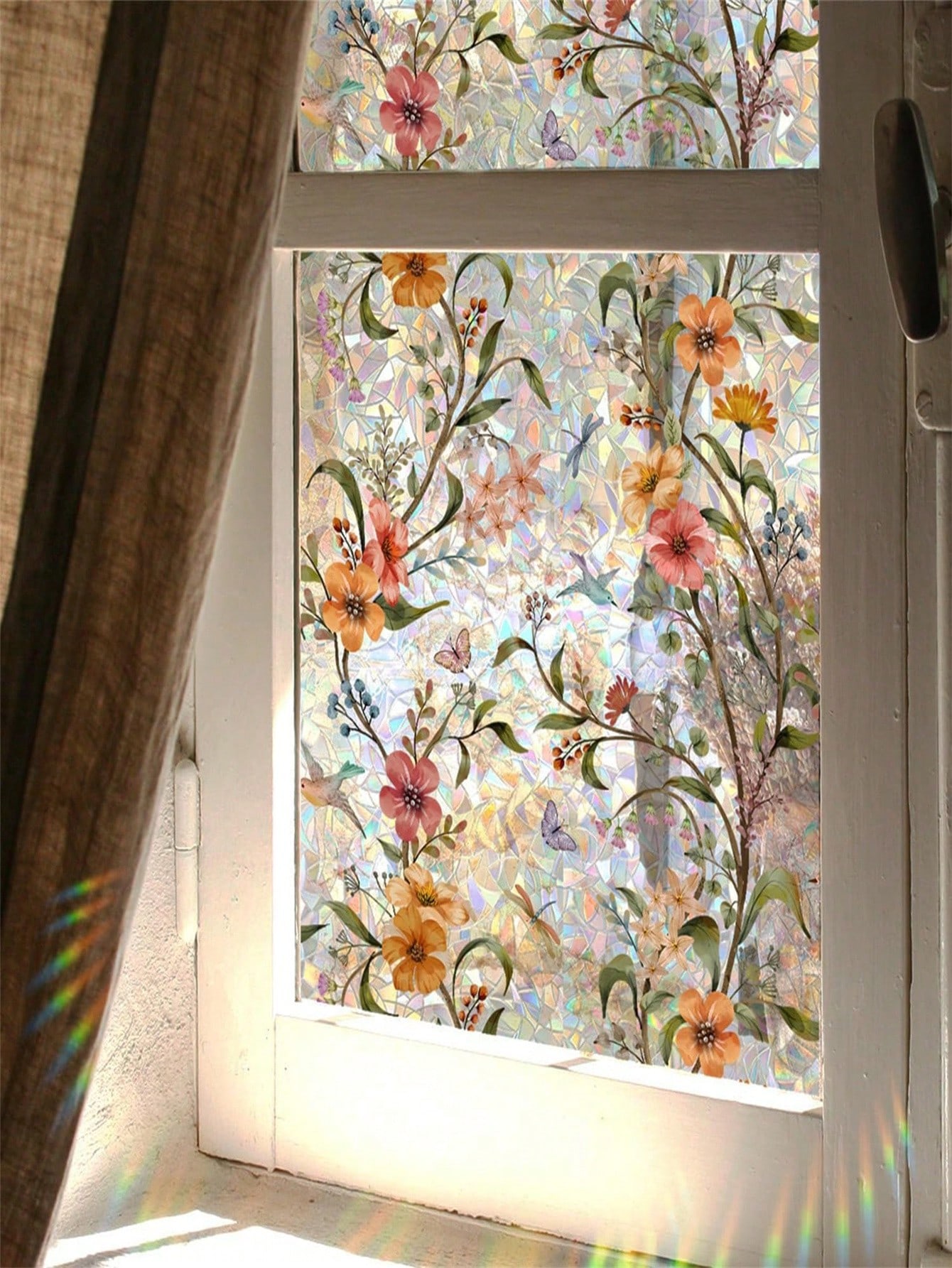 Rainbow Window Privacy Film Holographic Stained Glass Window Film Vinyl Static Cling Sticker Non-Adhesive Removable House Window Tint For Home Room Decor Home Decor Stickers Wall Stickers Wall Decor