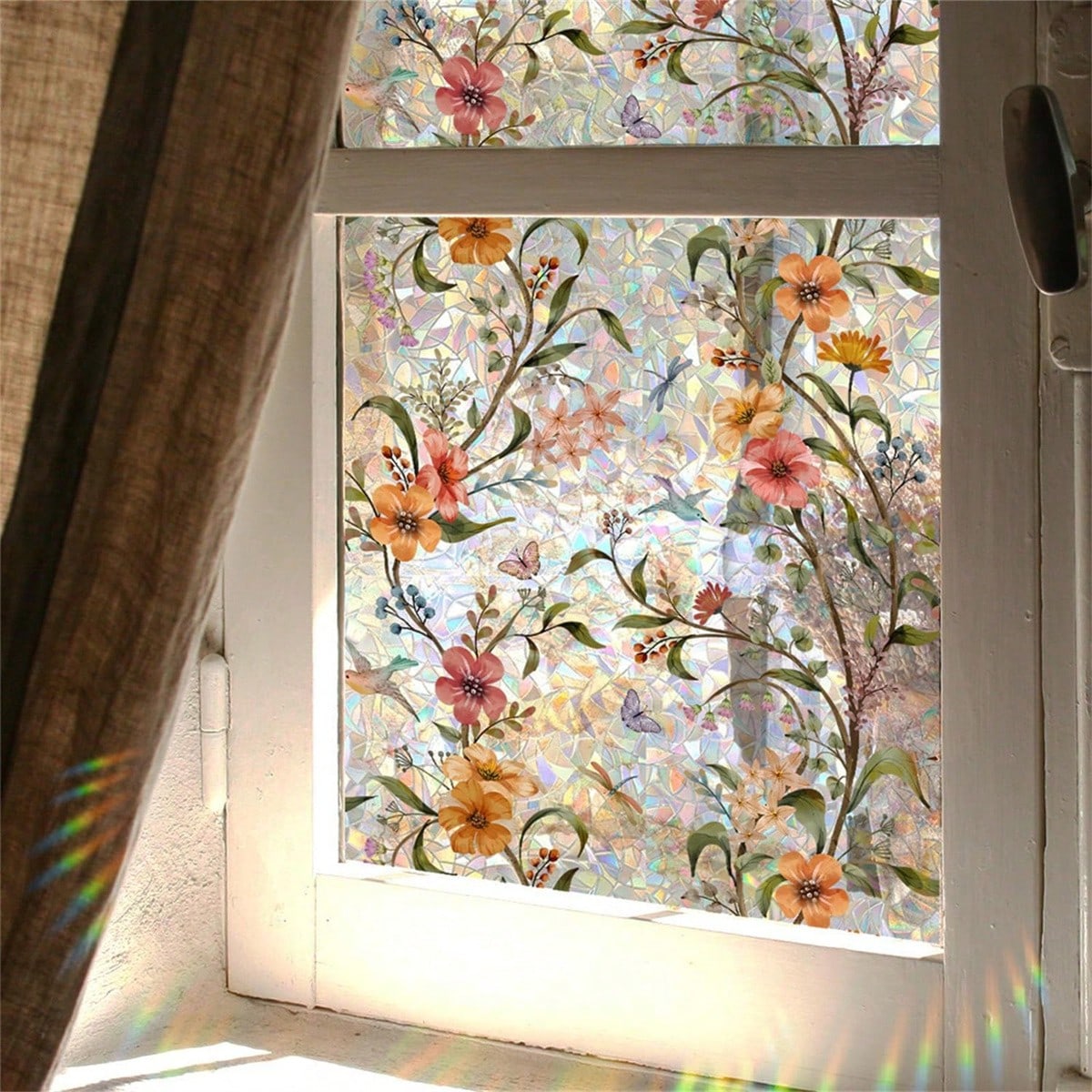 Rainbow Window Privacy Film Holographic Stained Glass Window Film Vinyl Static Cling Sticker Non-Adhesive Removable House Window Tint For Home Room Decor Home Decor Stickers Wall Stickers Wall Decor