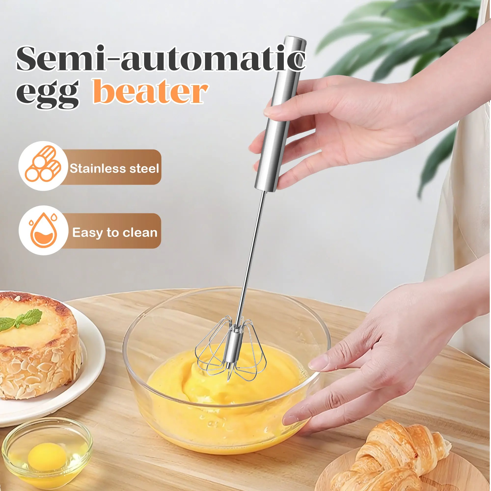 GG - Stainless Steel Semi-Automatic Hand Egg Beater