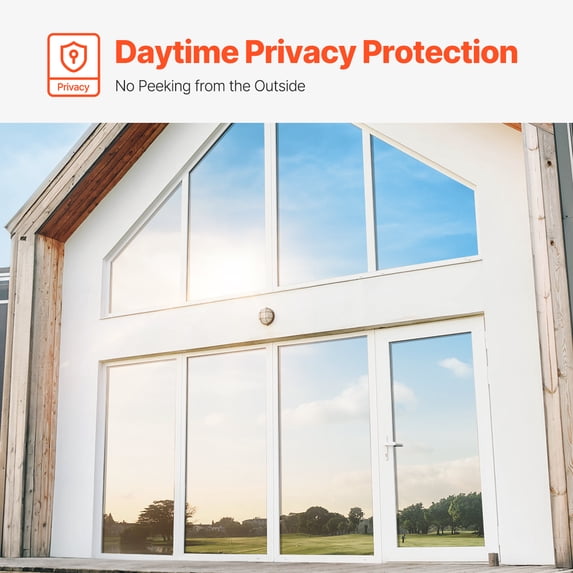 Window Privacy Film, One Way Window Tint, Privacy Mirror Reflective Film, Sun Blocking Heat Control Glass, Self-Adhesive, See out Not in Window Film for Home and Office, Silver