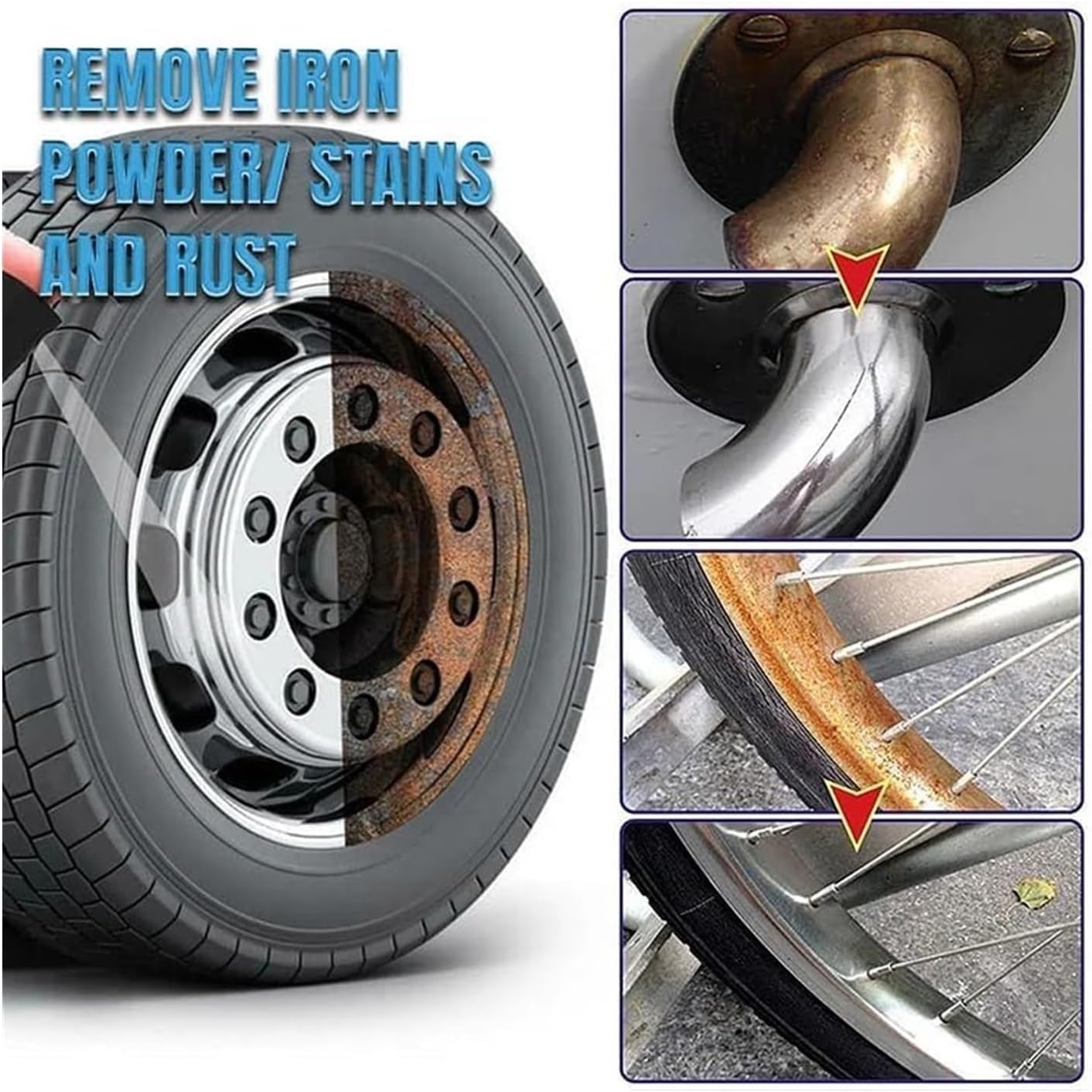 120ML Car Rust & Iron Particle Remover Spray, Heavy Duty Rust Cleaner, Fast Acting Rust Remover Spray for Cars, Brake Dust, Wheels & Metal Tools, Chains, Stainless Steel, Multi-Surface Cleaner
