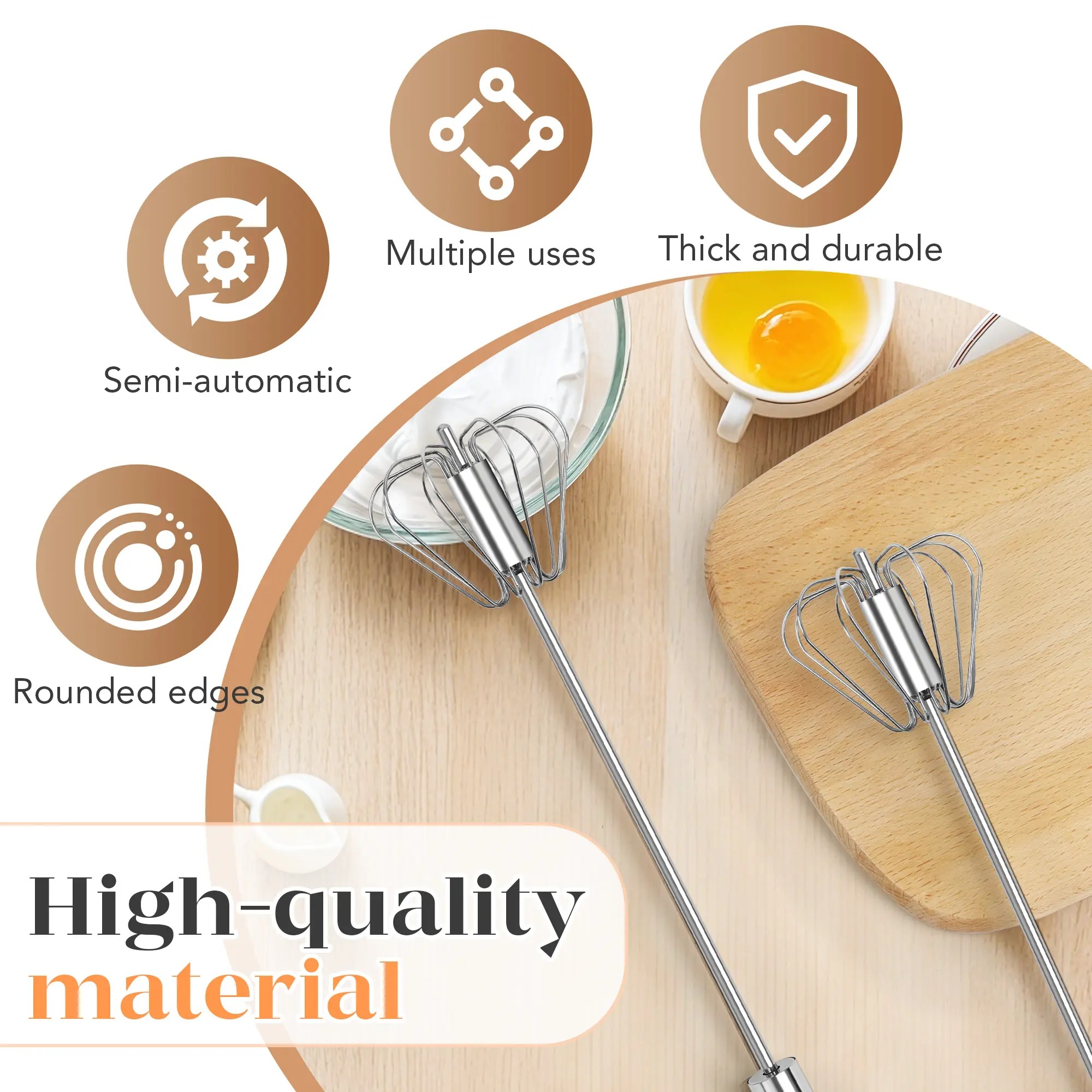 GG - Stainless Steel Semi-Automatic Hand Egg Beater