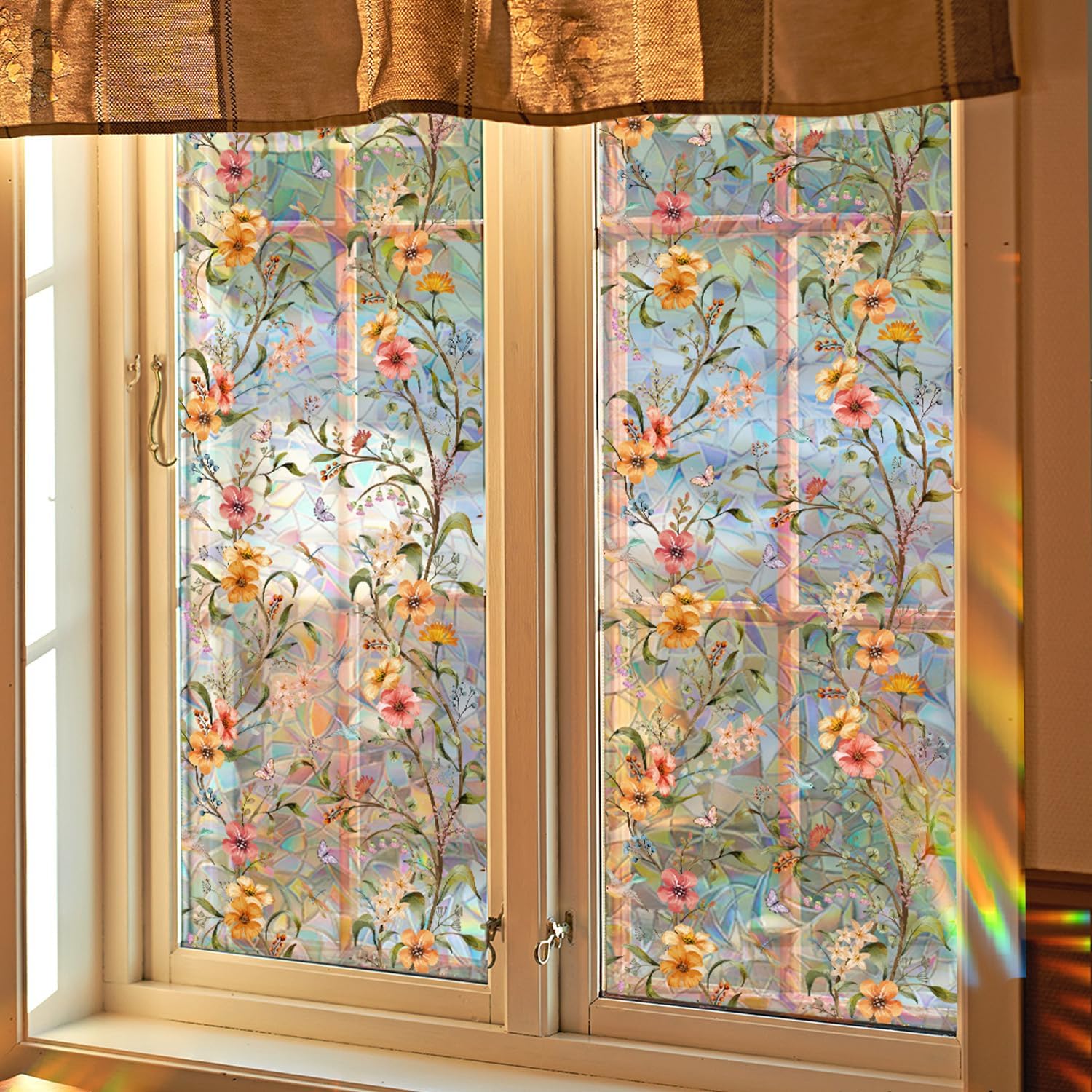 Rainbow Window Privacy Film Holographic Stained Glass Window Film Vinyl Static Cling Sticker Non-Adhesive Removable House Window Tint For Home Room Decor Home Decor Stickers Wall Stickers Wall Decor