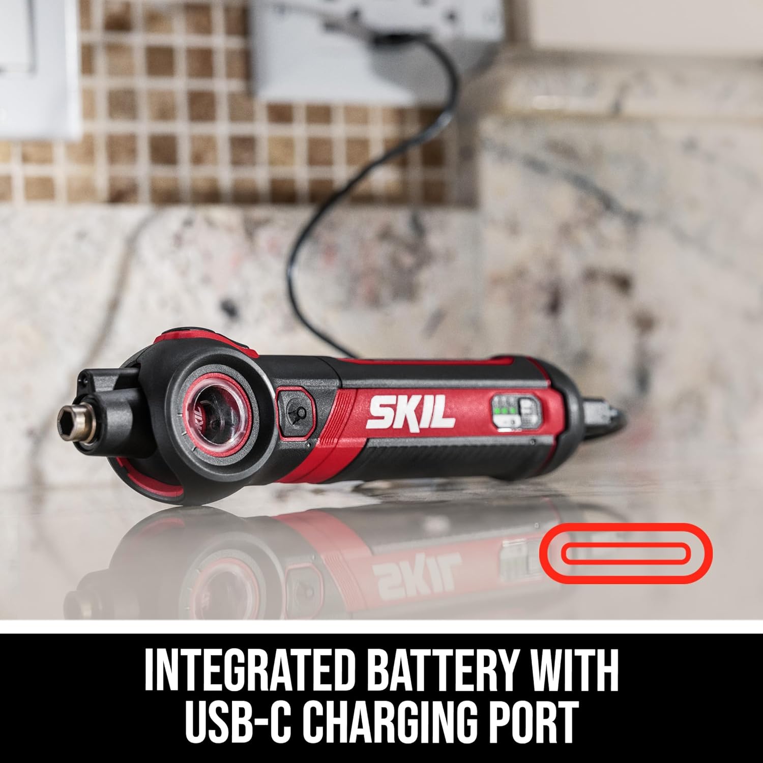 SKIL Twist 2.0 Rechargeable 4V Screwdriver with Pivoting Head, Torque Setting, USB-C Charging Cable, 28 PC Bit Set & Carrying Case