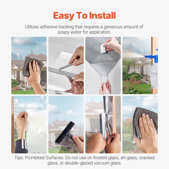Window Privacy Film, One Way Window Tint, Privacy Mirror Reflective Film, Sun Blocking Heat Control Glass, Self-Adhesive, See out Not in Window Film for Home and Office, Silver