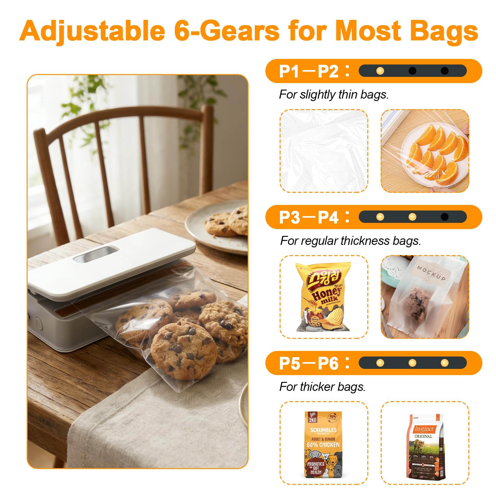 Mini Bag Sealer, 6 Gear Adjustable Bag Sealer for Plastic Bags