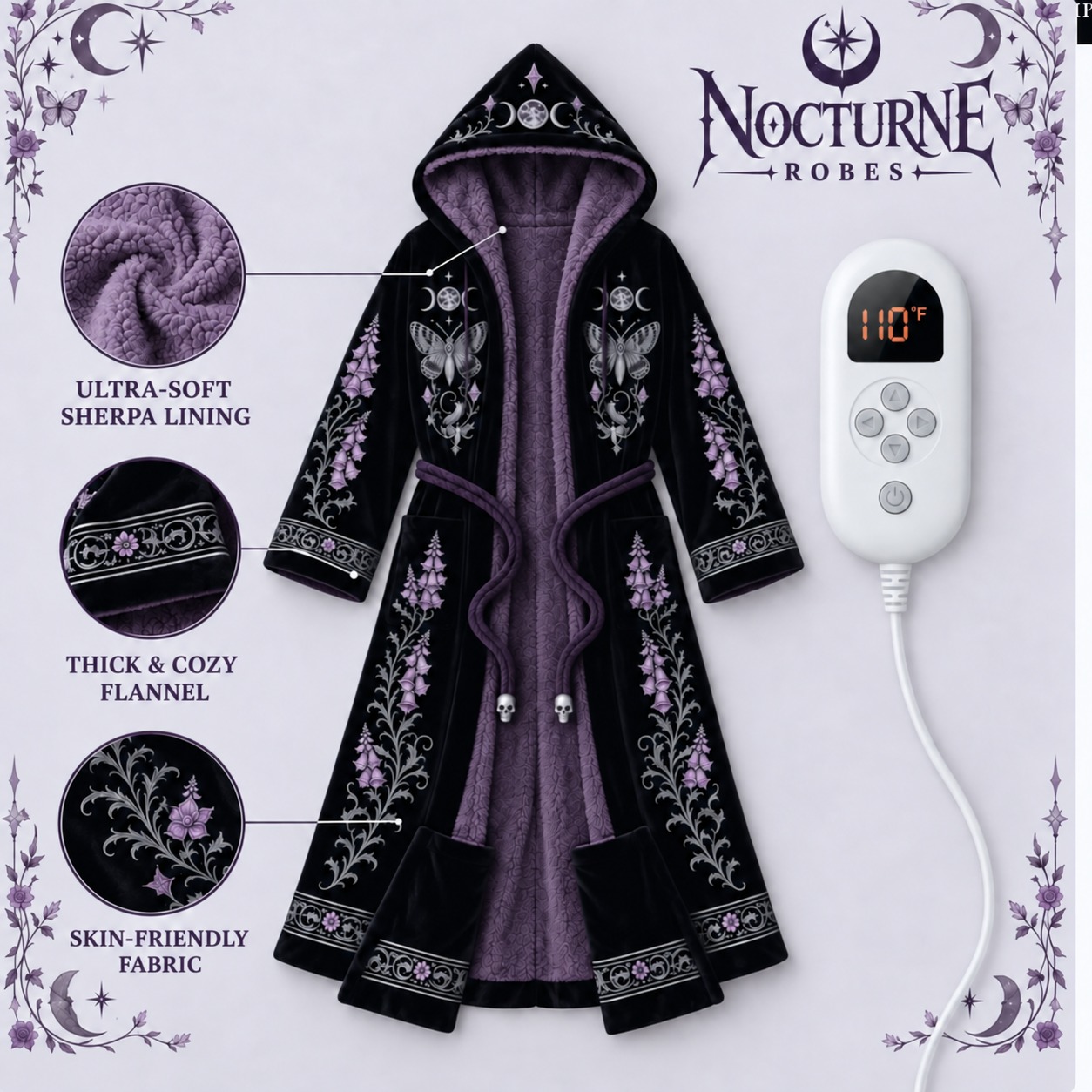 Gothic Moth Heated Hooded Robe