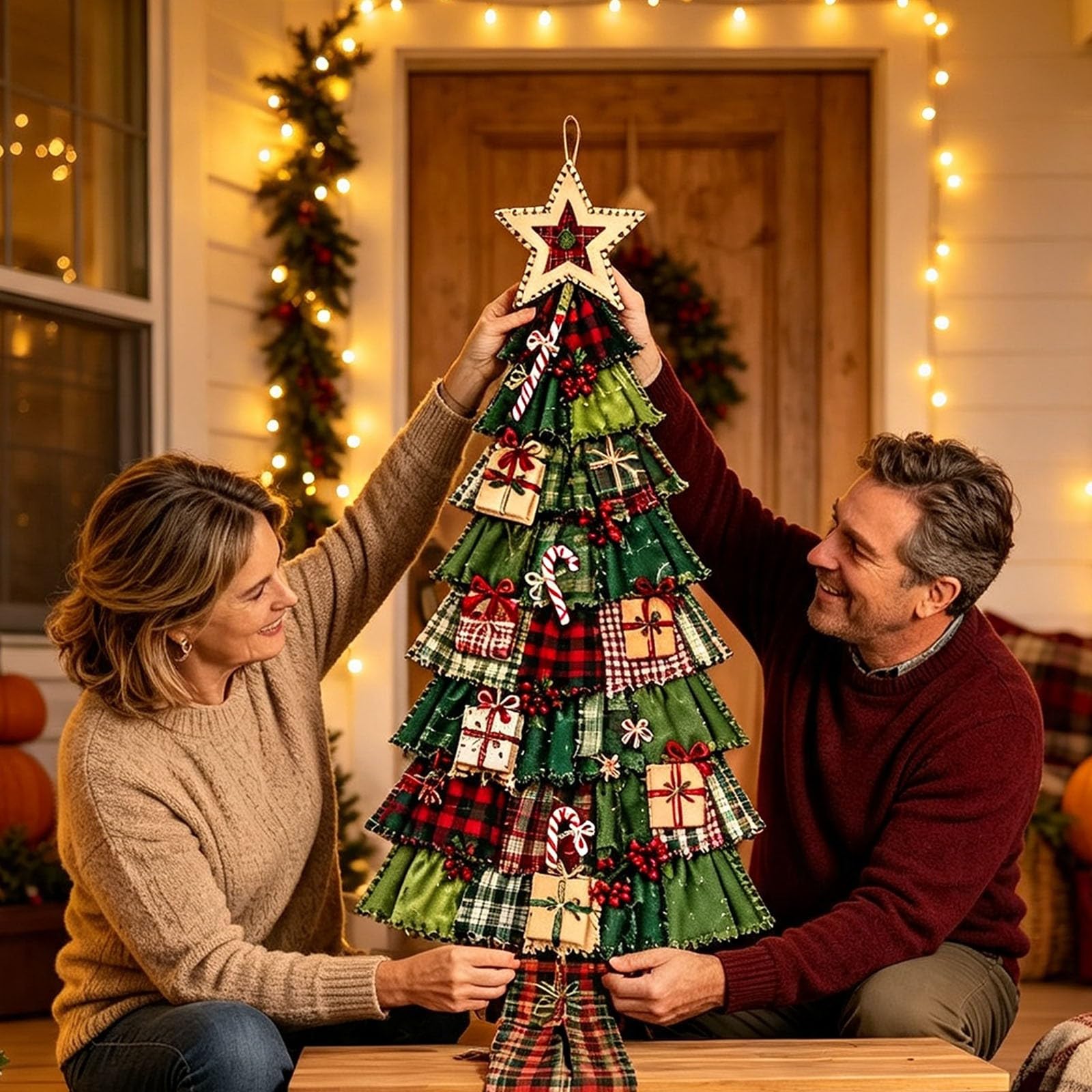 DIY Oversized Patchwork Christmas Tree Door Hanging Kit – 3D Fabric Holiday Decor