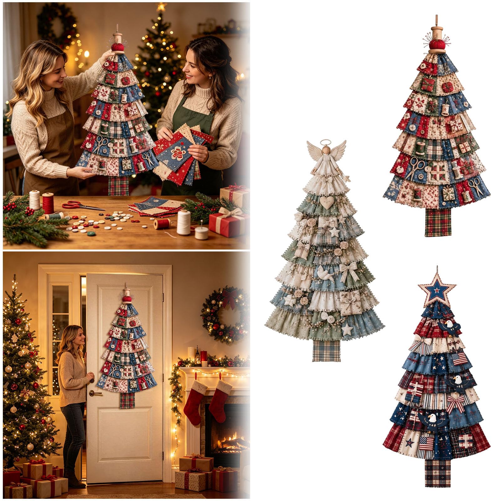 DIY Oversized Patchwork Christmas Tree Door Hanging Kit – 3D Fabric Holiday Decor