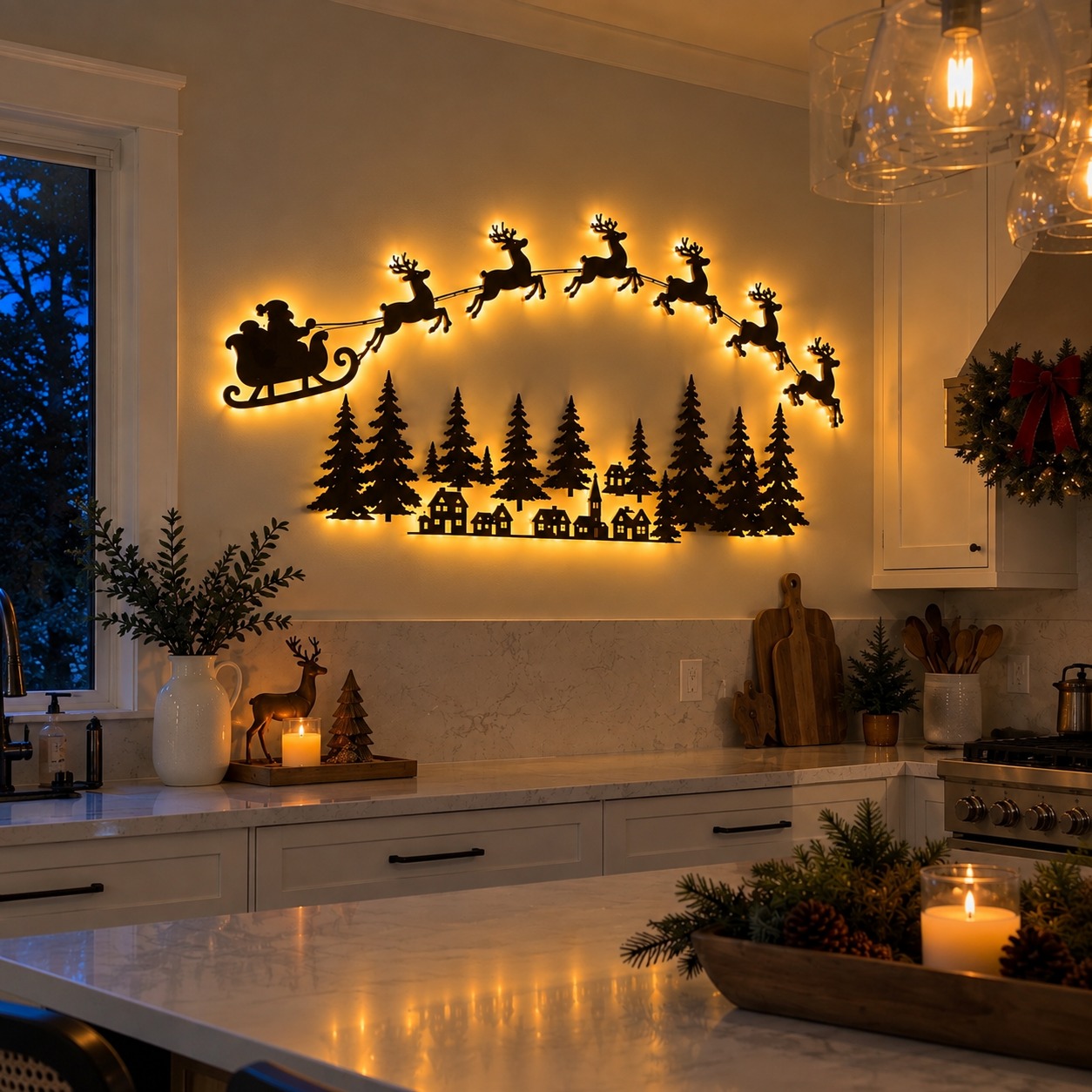 Santa Sleigh Reindeer Wall Light