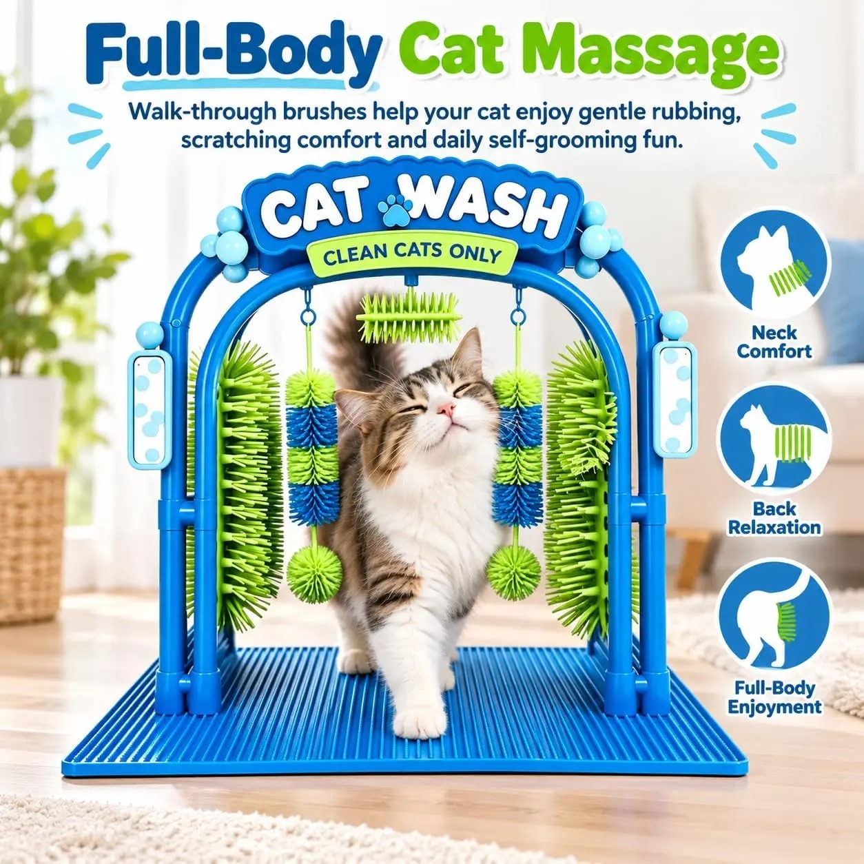 Cat Car Wash Self-Grooming Station – Interactive Massage Brush & Loose Fur Remover for Indoor Cats