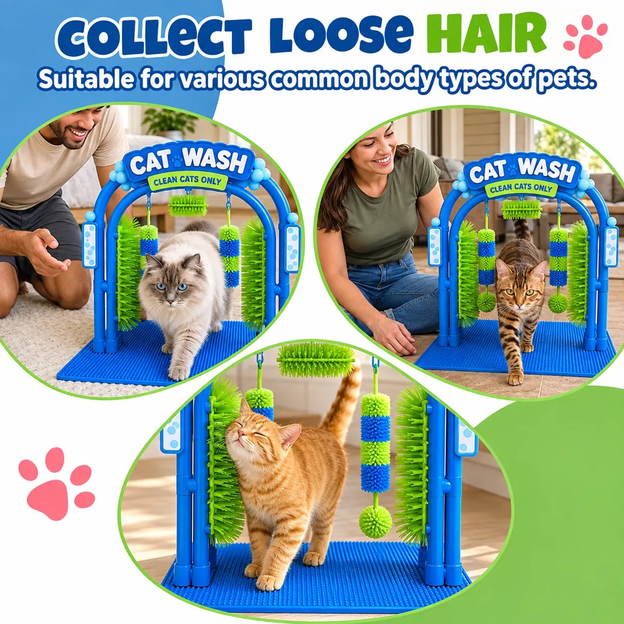 Cat Car Wash Self-Grooming Station – Interactive Massage Brush & Loose Fur Remover for Indoor Cats