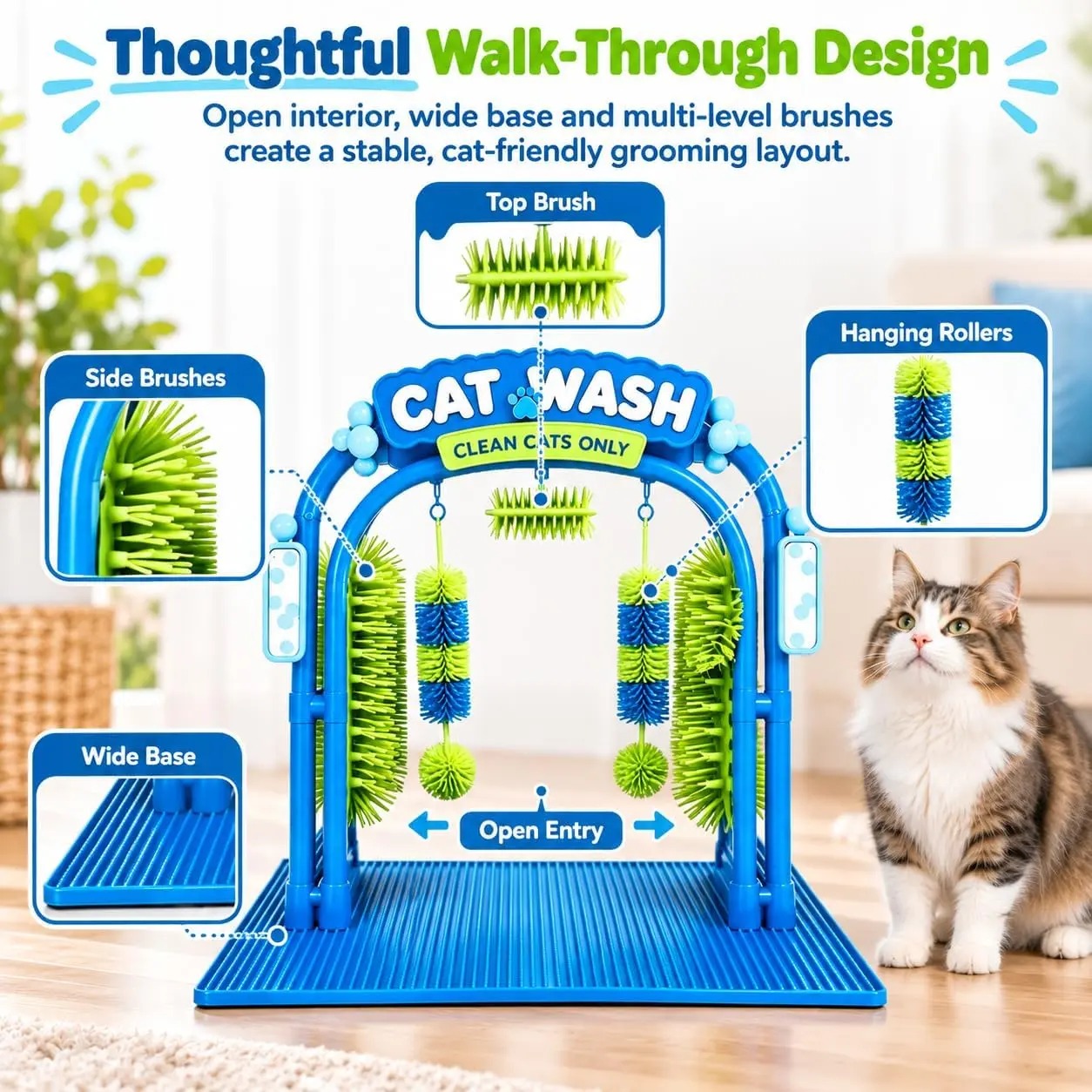 Cat Car Wash Self-Grooming Station – Interactive Massage Brush & Loose Fur Remover for Indoor Cats