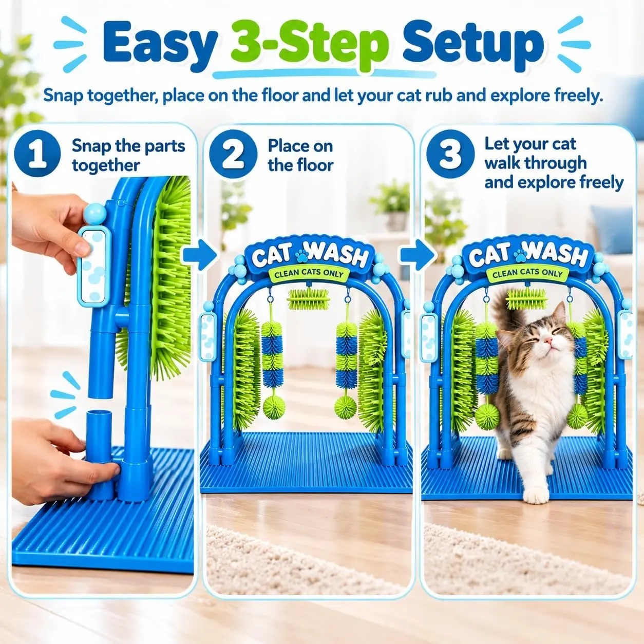 Cat Car Wash Self-Grooming Station – Interactive Massage Brush & Loose Fur Remover for Indoor Cats