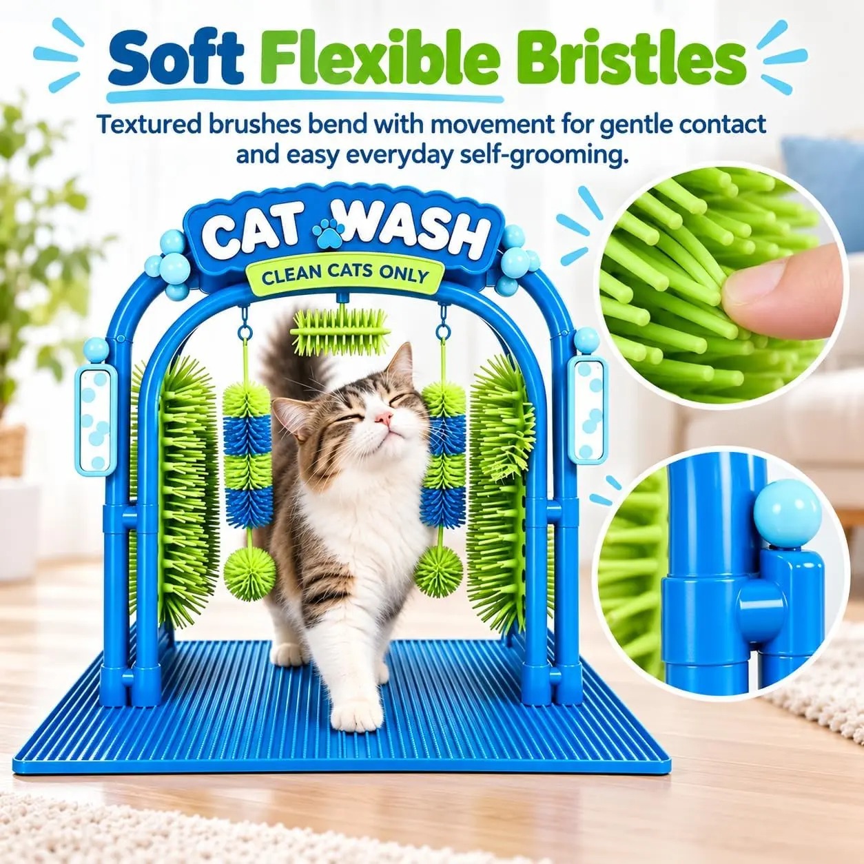 Cat Car Wash Self-Grooming Station – Interactive Massage Brush & Loose Fur Remover for Indoor Cats