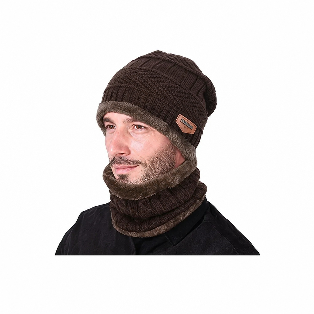 Warm Beanie Cap With Scarf