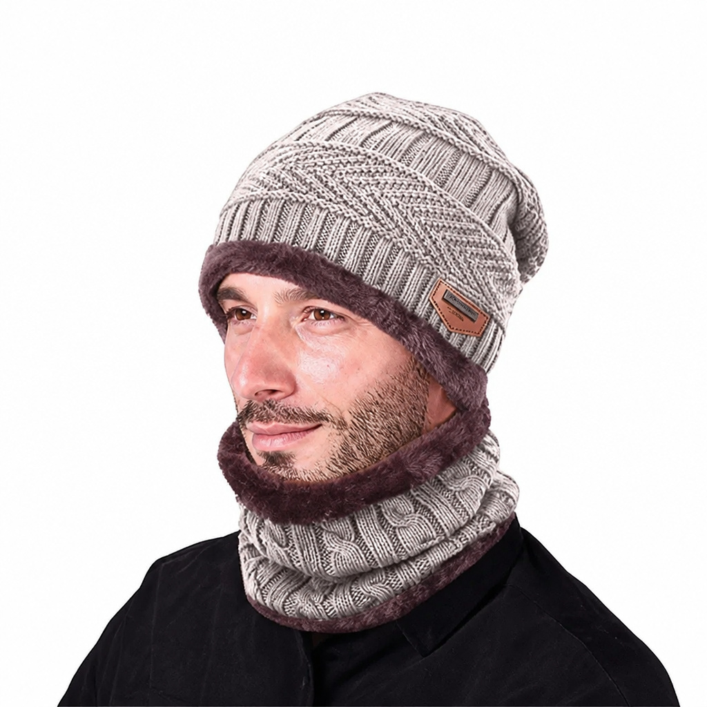 Warm Beanie Cap With Scarf