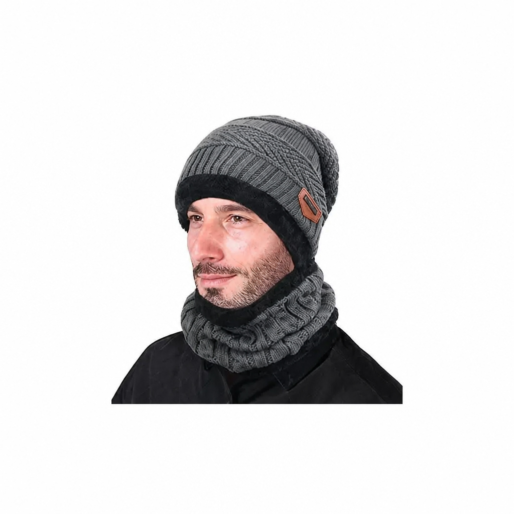 Warm Beanie Cap With Scarf