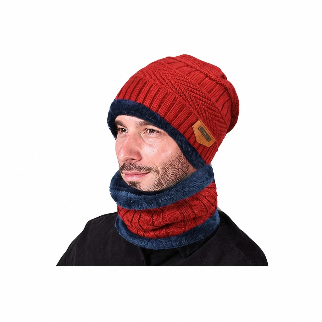 Warm Beanie Cap With Scarf