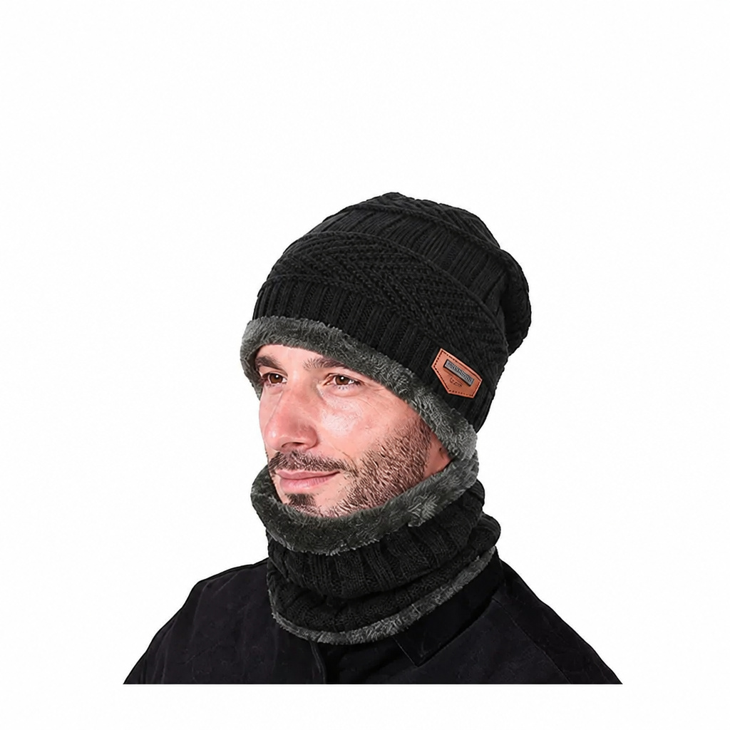 Warm Beanie Cap With Scarf