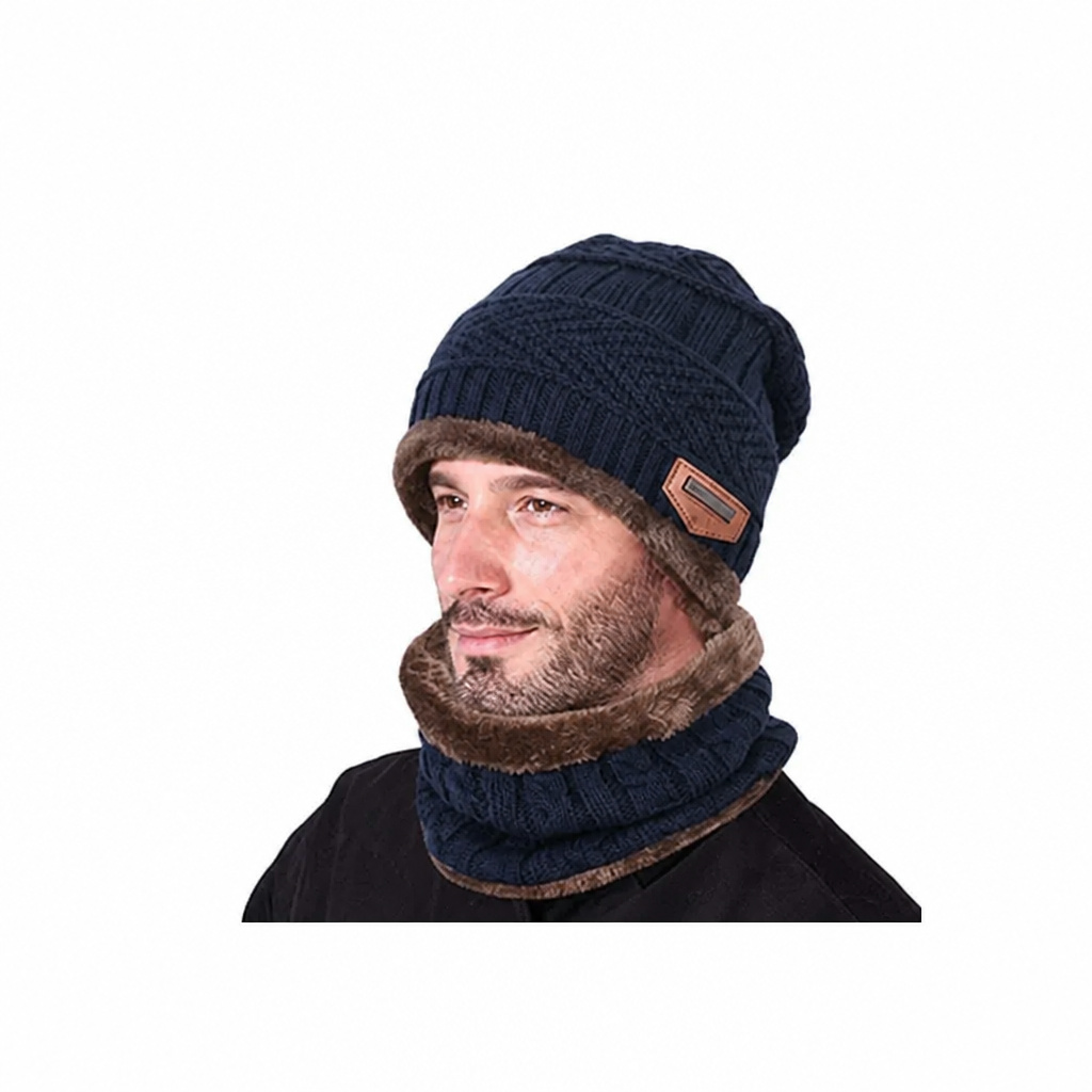 Warm Beanie Cap With Scarf