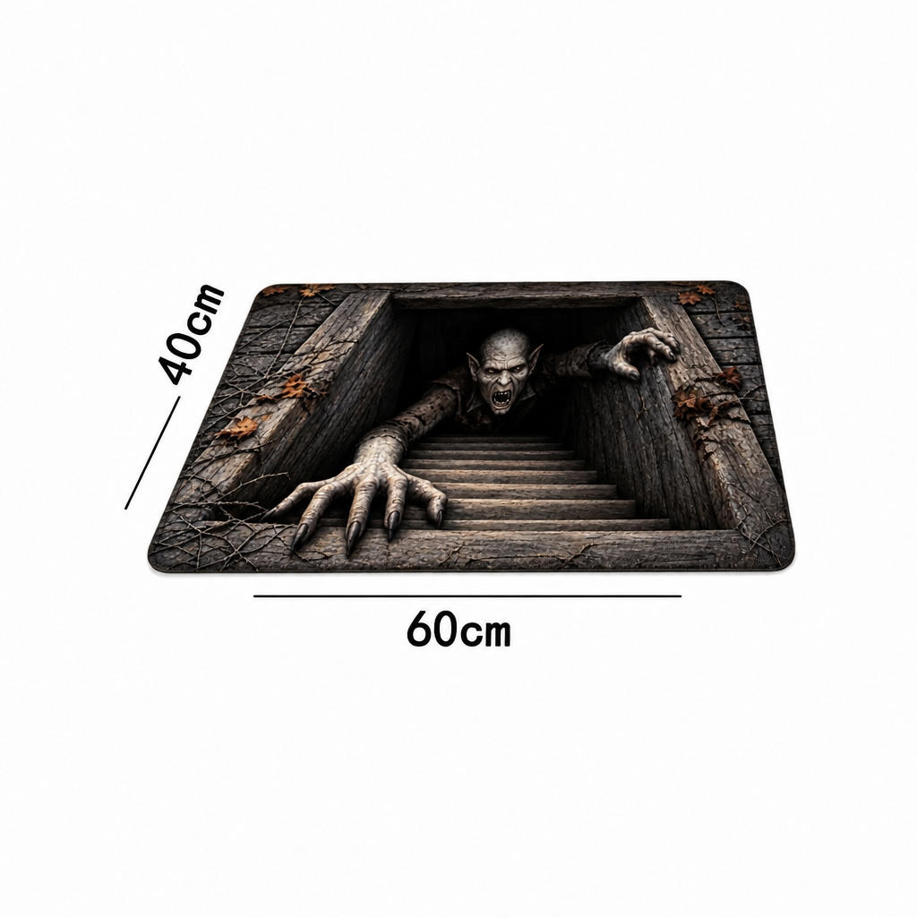 Halloween Front Door Mat – Festive 3D Visual Skull & Clown Horror Rug