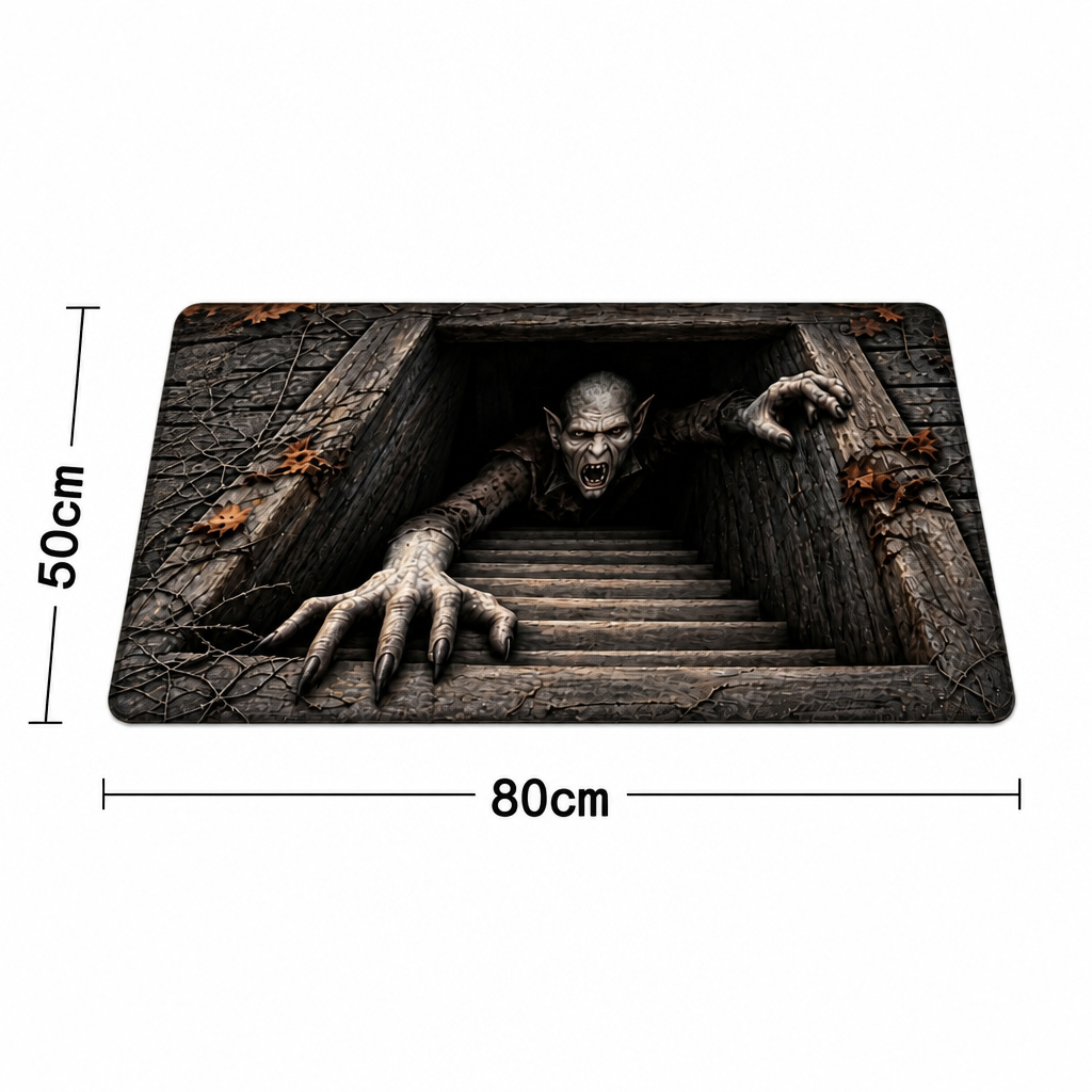Halloween Front Door Mat – Festive 3D Visual Skull & Clown Horror Rug