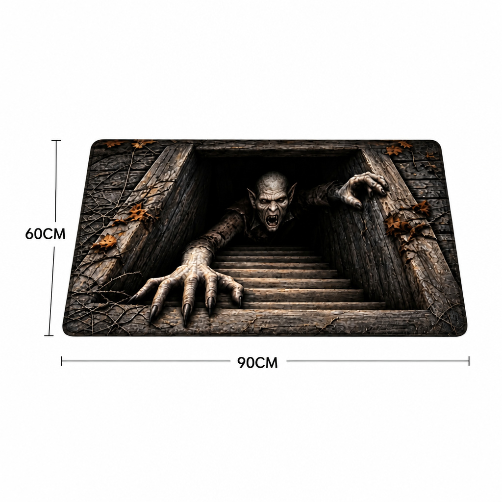 Halloween Front Door Mat – Festive 3D Visual Skull & Clown Horror Rug