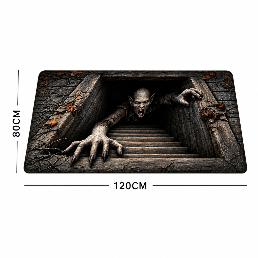 Halloween Front Door Mat – Festive 3D Visual Skull & Clown Horror Rug